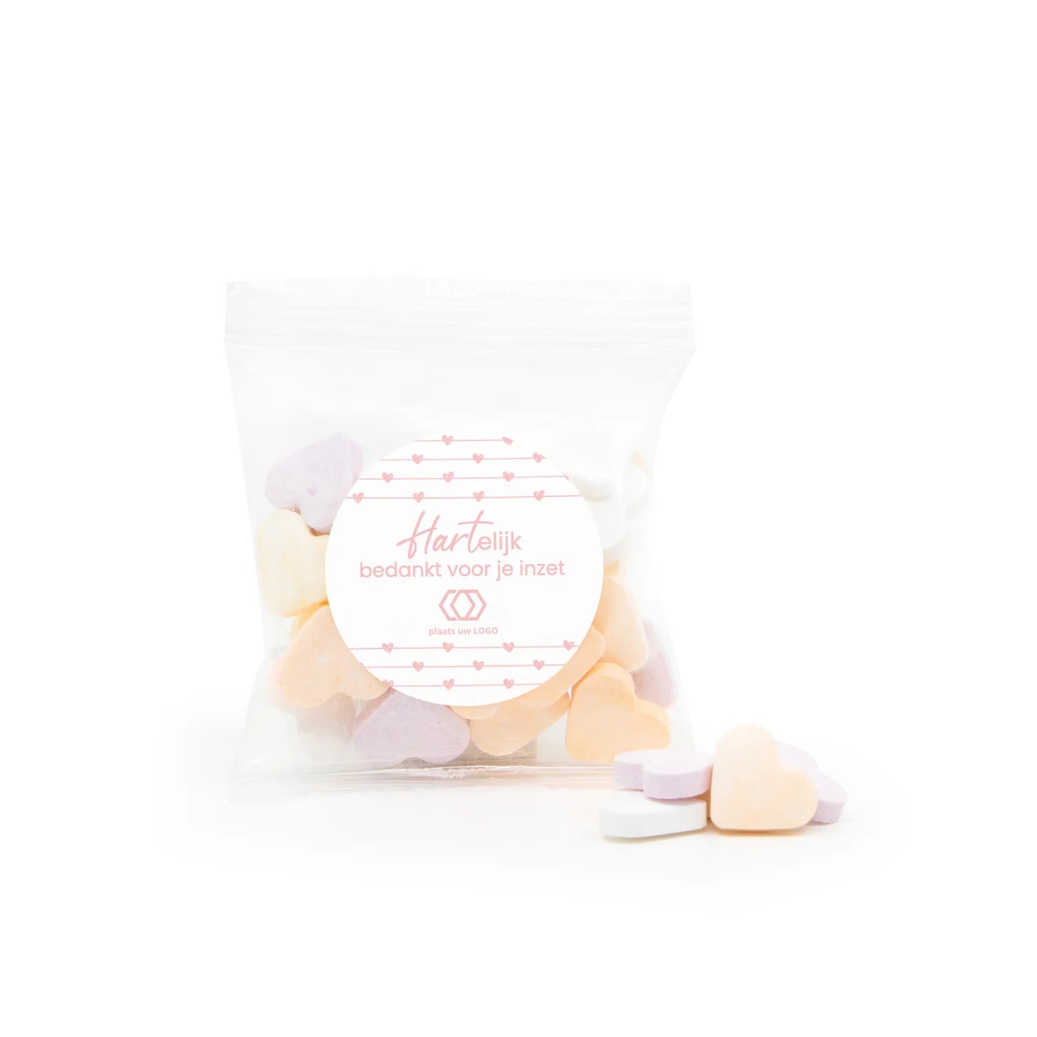 Zakje fruithartjes met eigen etiket - Zakelijk - Bedankjes.nl