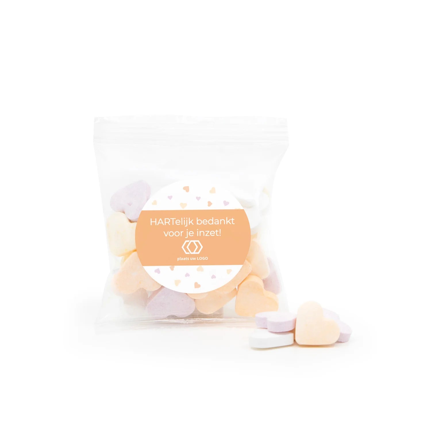 Zakje fruithartjes met eigen etiket - Zakelijk - Bedankjes.nl