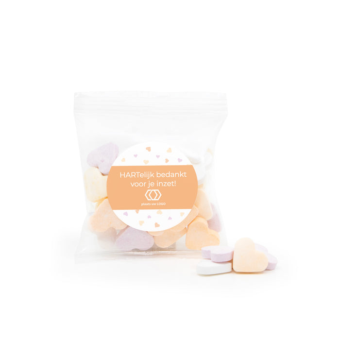 Zakje fruithartjes met eigen etiket - Verpleging Zakje fruithartjes met eigen etiket - Verpleging