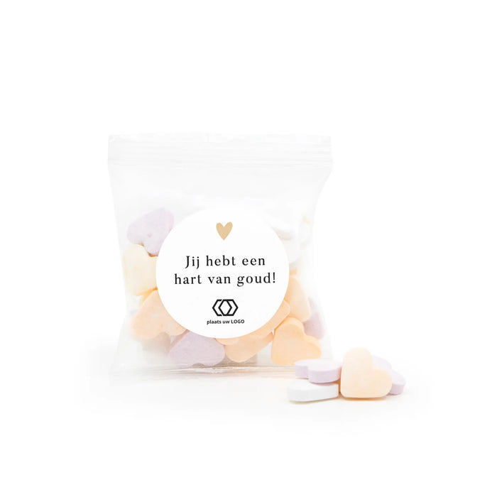 Zakje fruithartjes met eigen etiket - Zakelijk Zakje fruithartjes met eigen etiket - Zakelijk