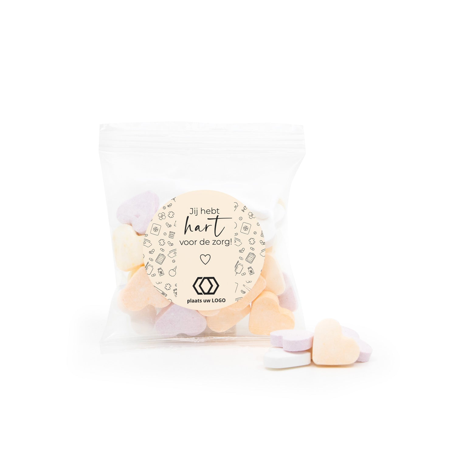 Zakje fruithartjes met eigen etiket - Verpleging - Bedankjes.nl