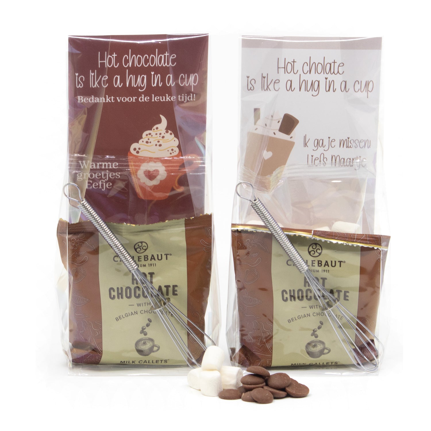 Hot Chocolate in zakje met eigen etiket - Afscheid collega - Bedankjes.nl