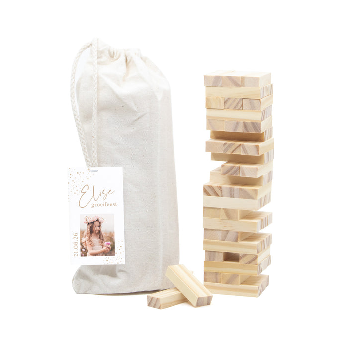 Jenga spel met persoonlijk kaartje - Communie meisjes Jenga spel met persoonlijk kaartje - Communie meisjes