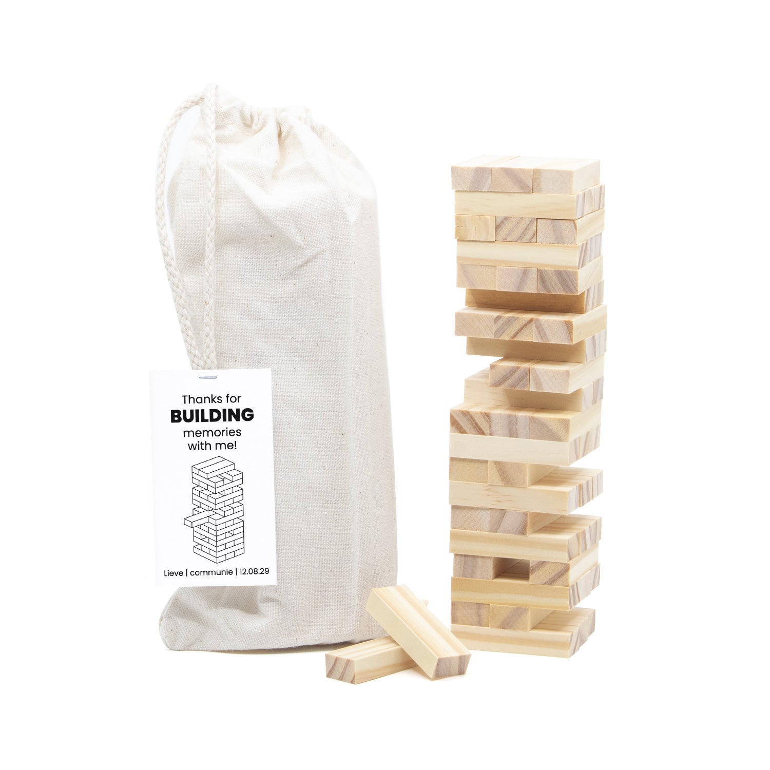 Jenga spel met persoonlijk kaartje - Communie meisjes - Bedankjes.nl