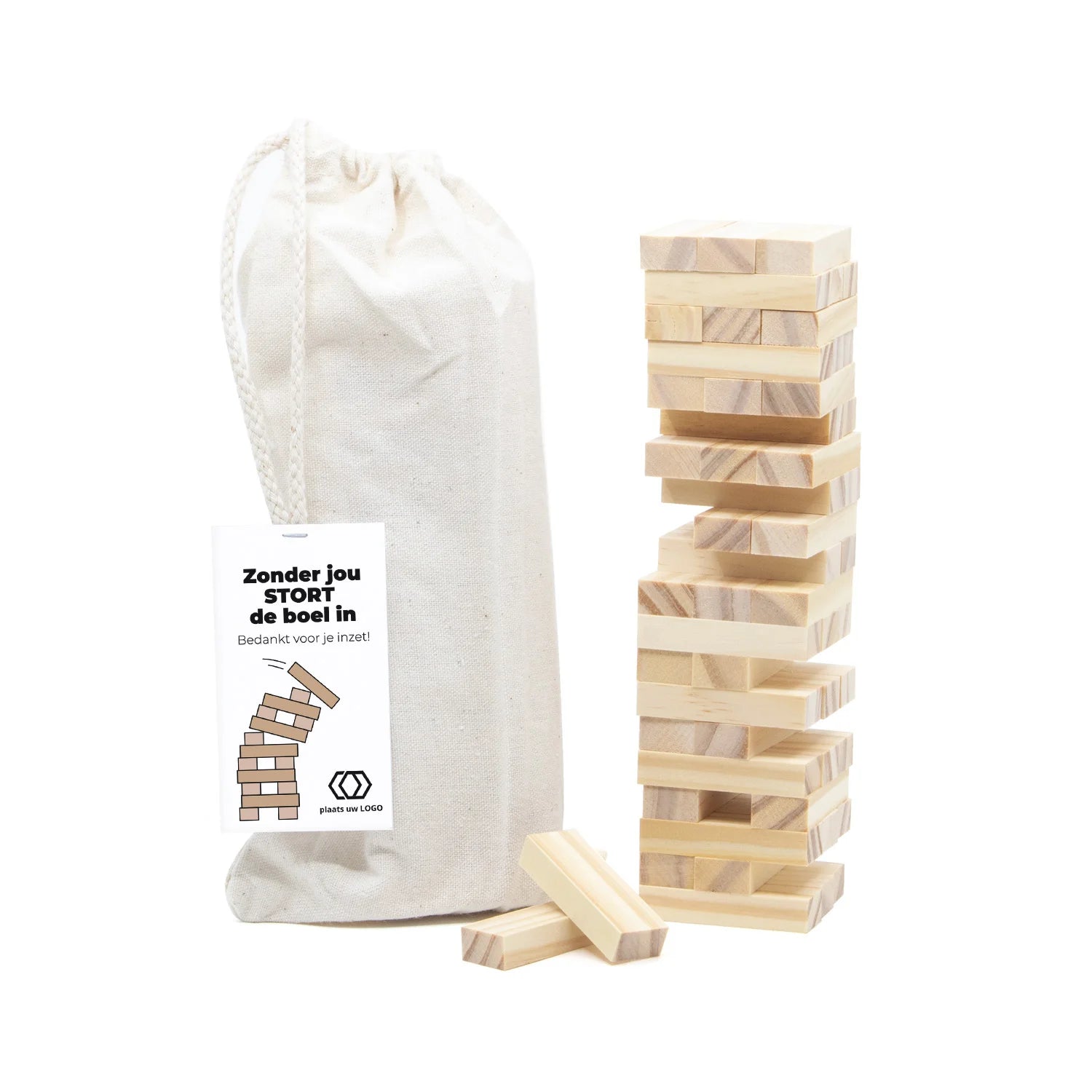 Jenga spel met eigen kaartje - Vrijwilliger - Bedankjes.nl