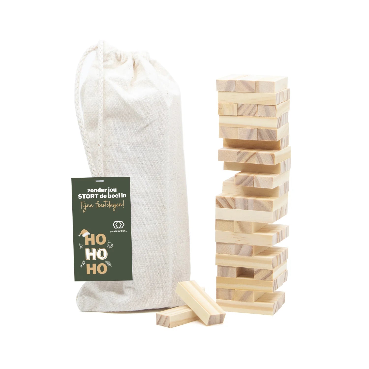 Jenga spel met eigen kaartje - Kerst - Bedankjes.nl