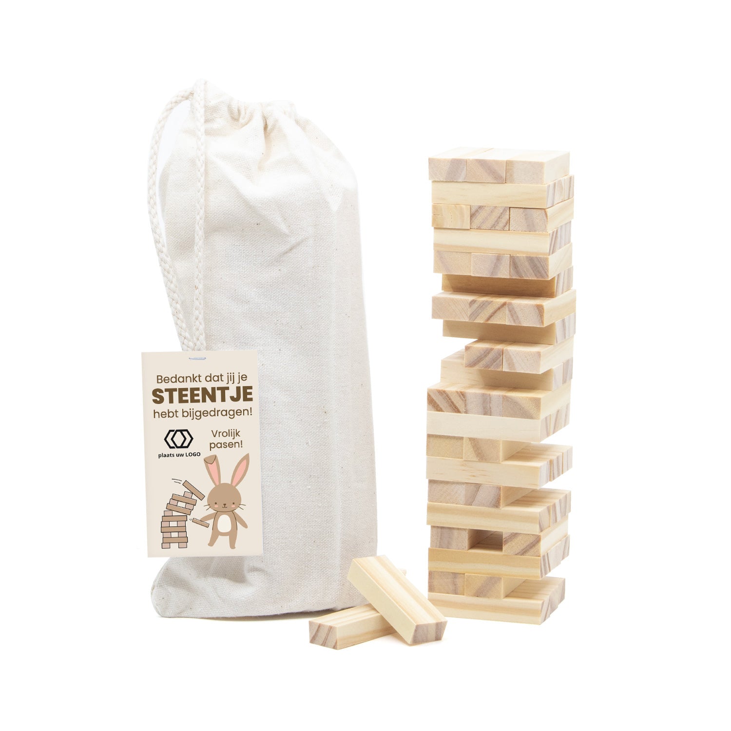 Jenga spel met eigen kaartje - Pasen - Bedankjes.nl