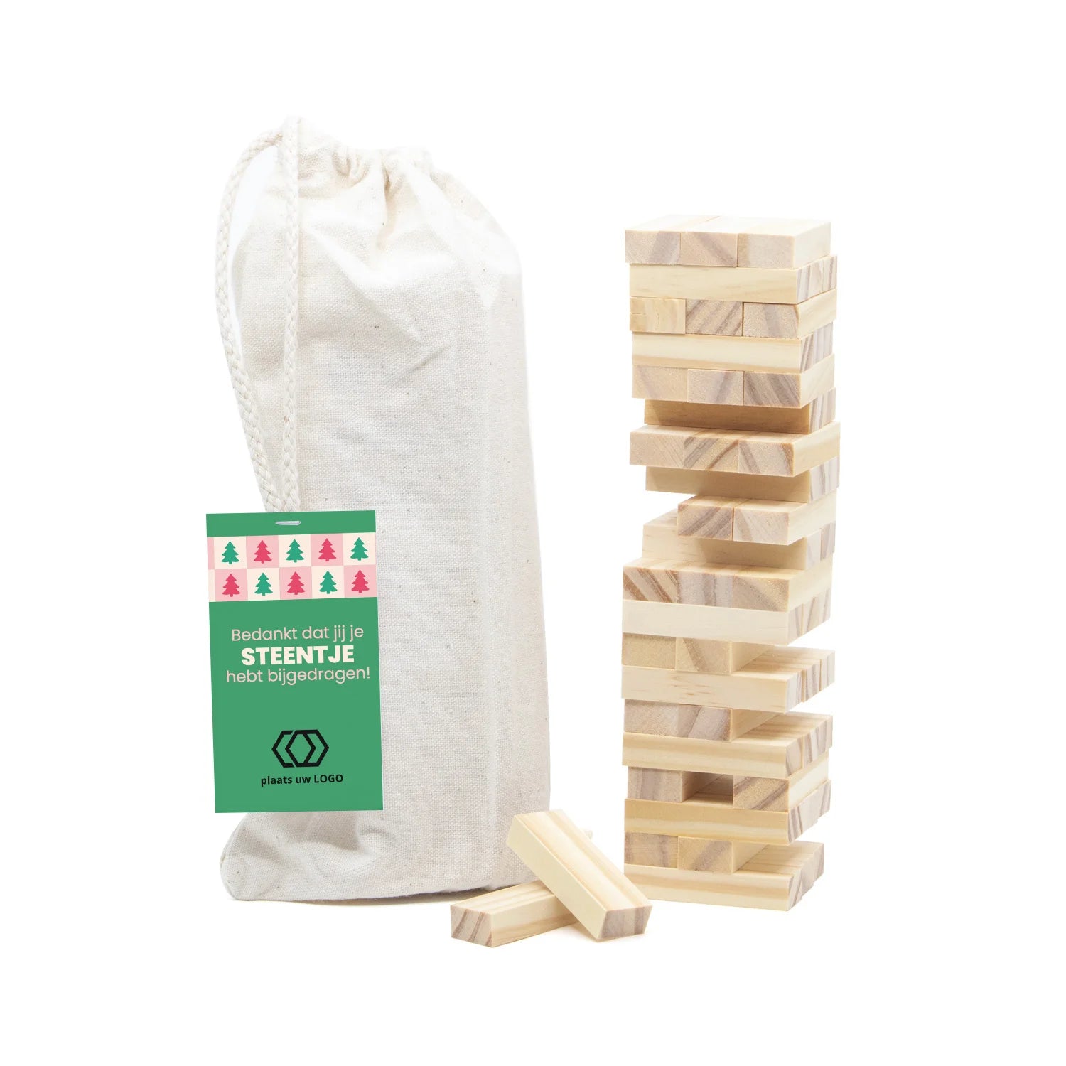 Jenga spel met eigen kaartje - Kerst - Bedankjes.nl