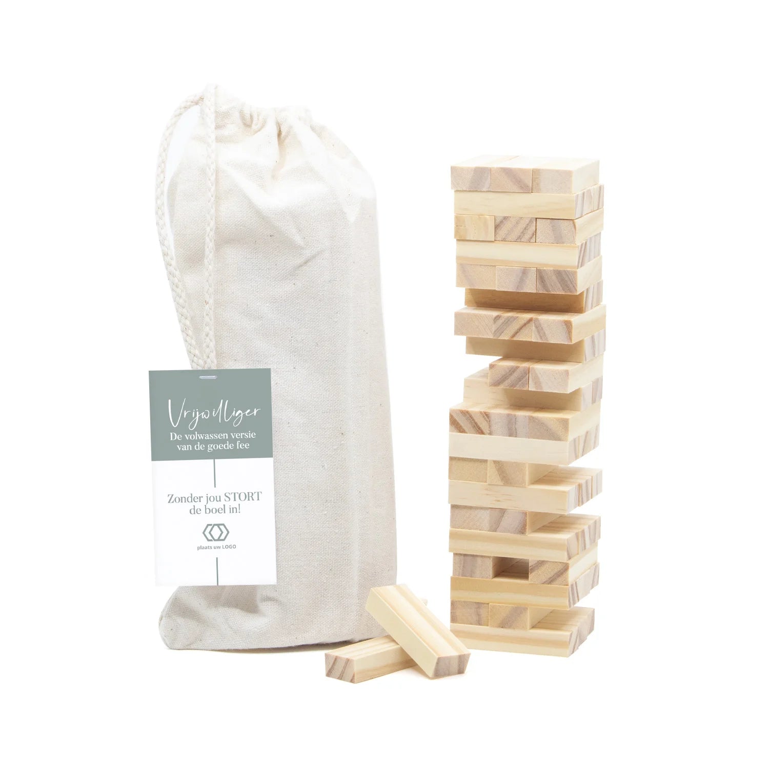 Jenga spel met eigen kaartje - Vrijwilliger - Bedankjes.nl