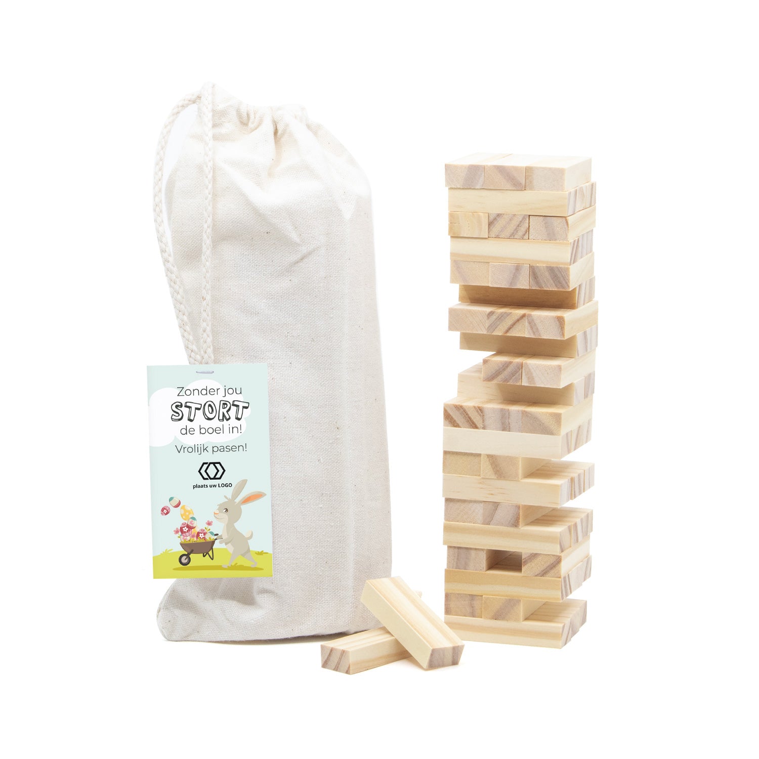 Jenga spel met eigen kaartje - Pasen - Bedankjes.nl