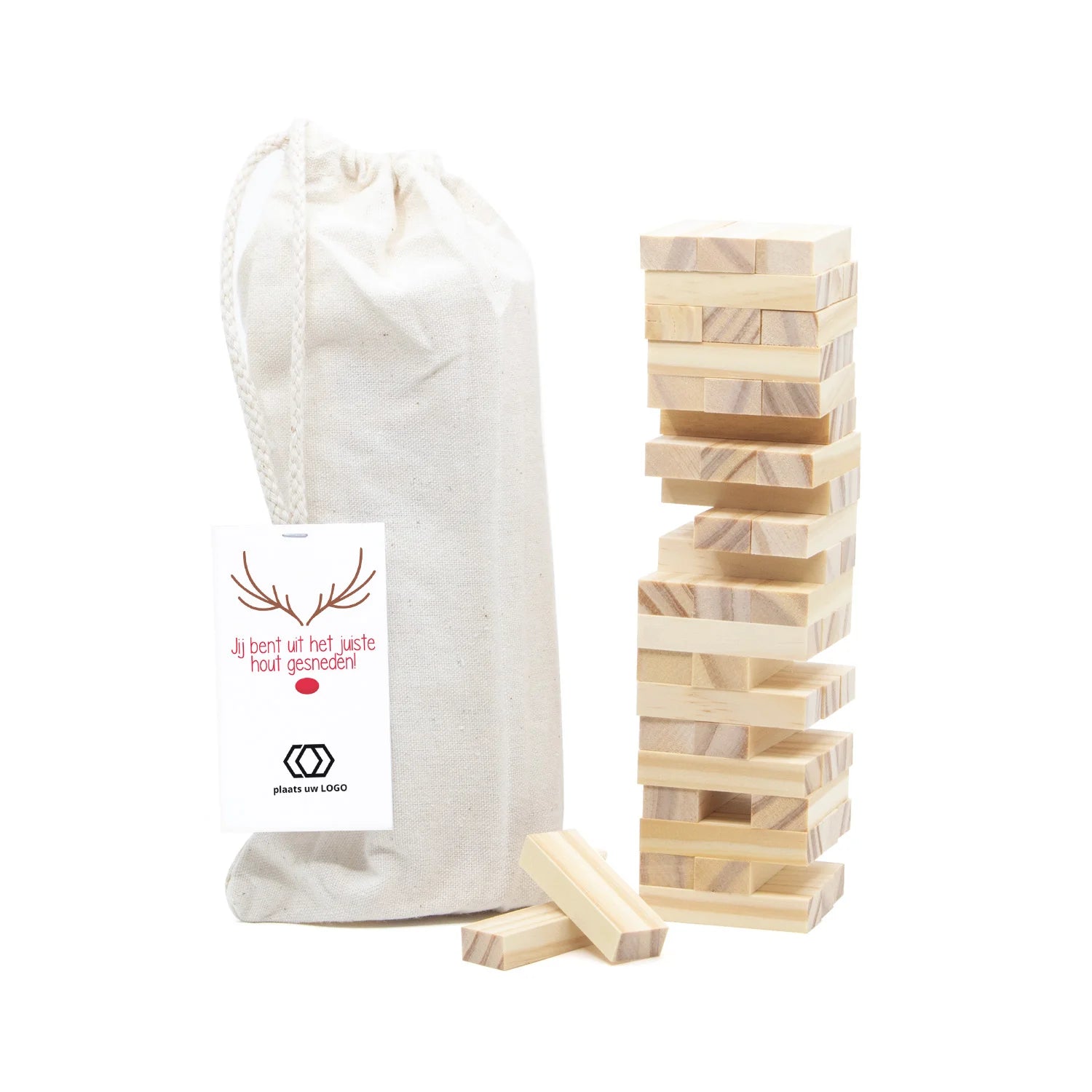 Jenga spel met eigen kaartje - Kerst - Bedankjes.nl