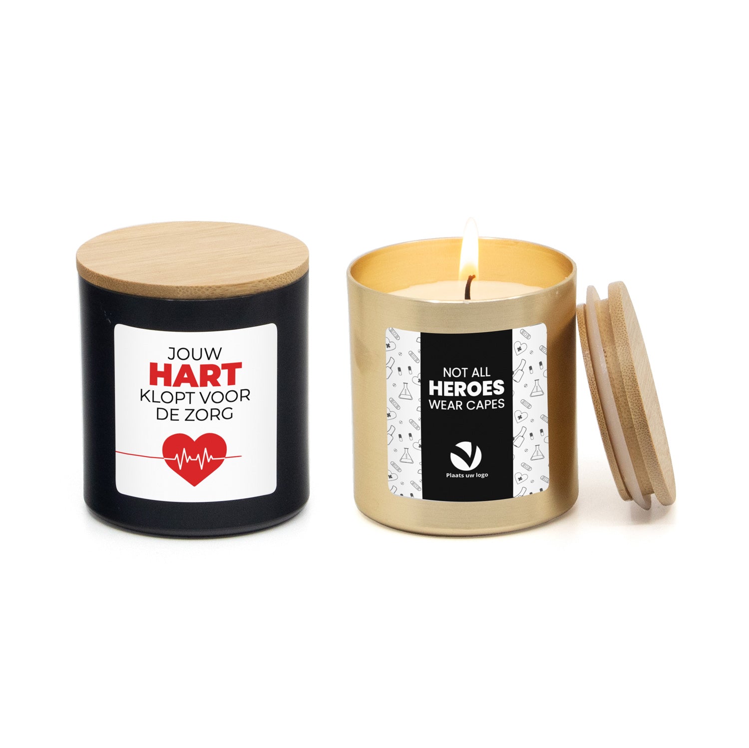 Geurkaars met eigen etiket - Verpleging - Bedankjes.nl