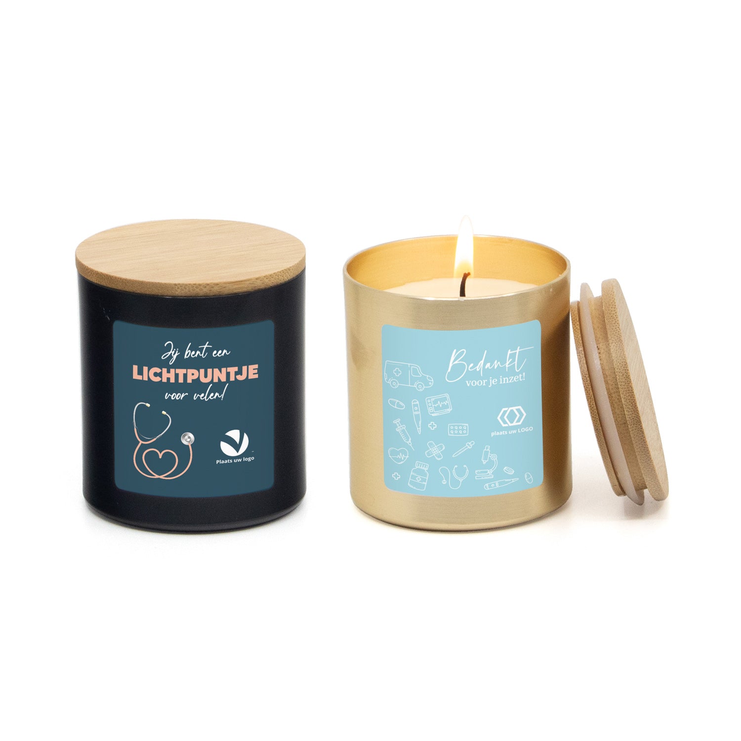 Geurkaars met eigen etiket - Verpleging - Bedankjes.nl