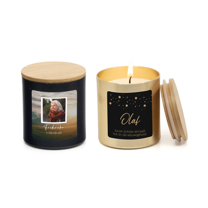 Geurkaars met eigen etiket - Afscheid dierbare Geurkaars met eigen etiket - Afscheid dierbare