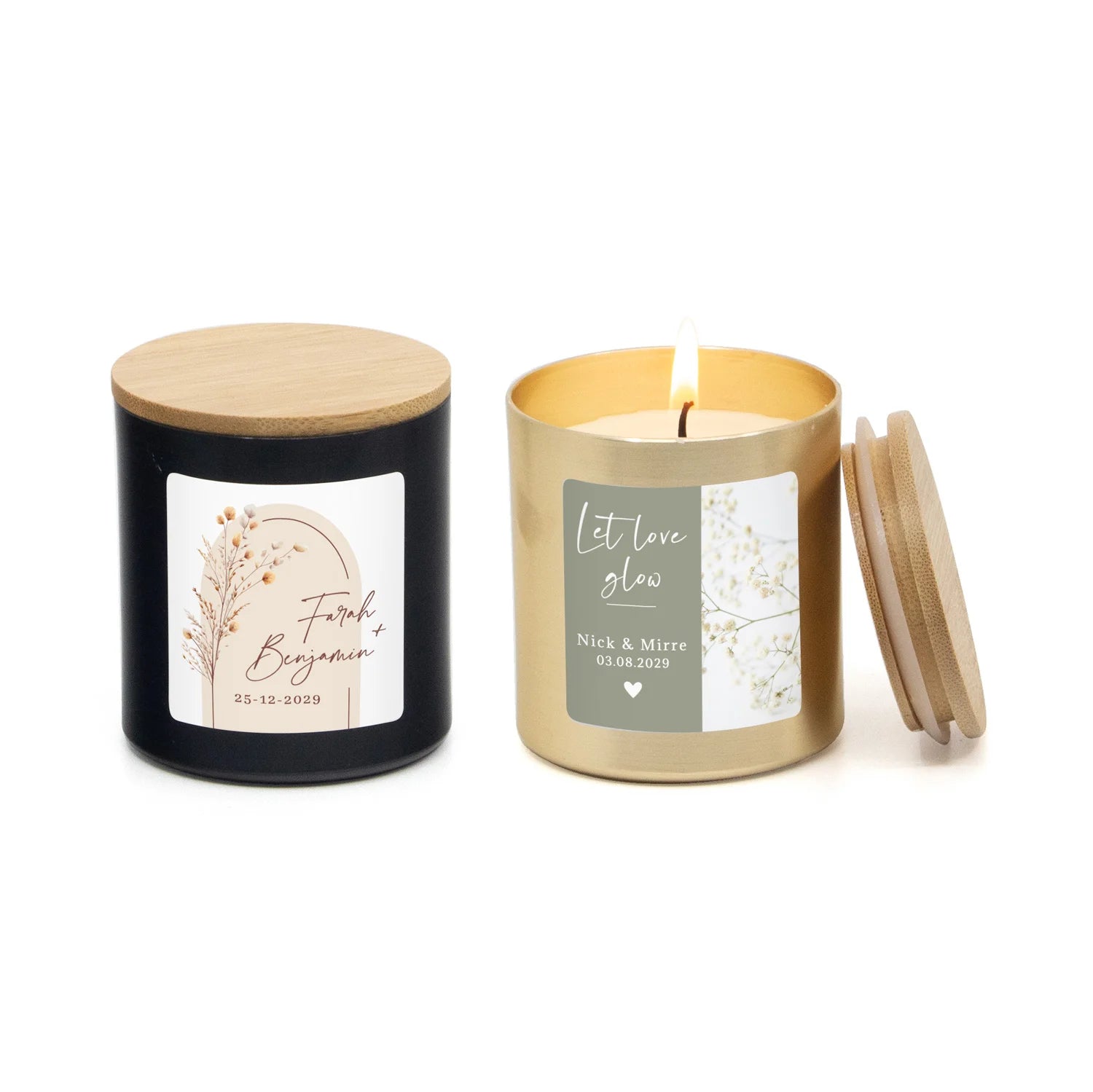 Geurkaars met eigen etiket - Trouwen - Bedankjes.nl