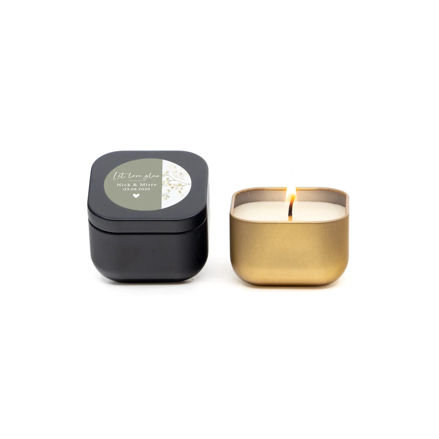 Kaarsje vierkant met eigen tekst - Trouwen - Bedankjes.nl