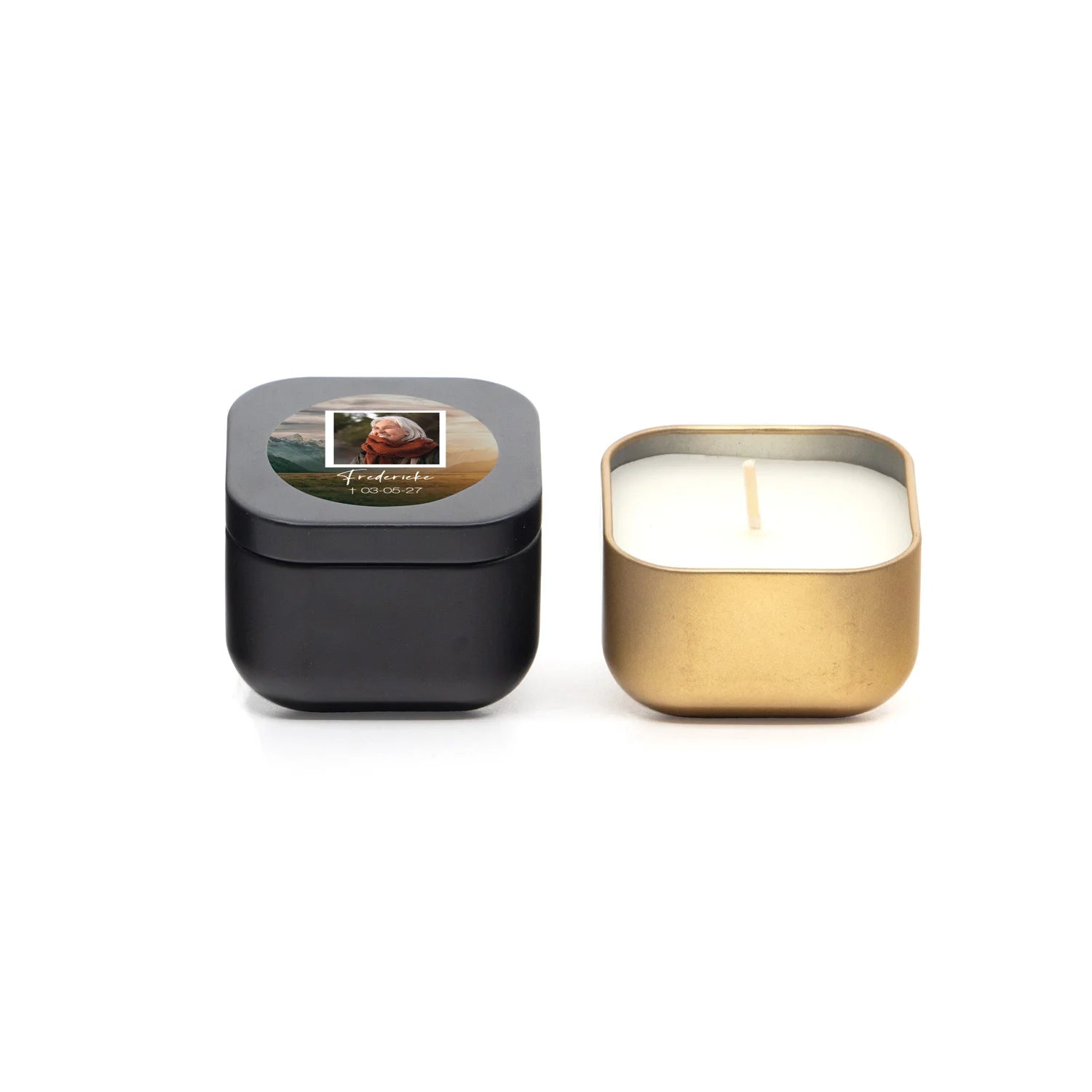 Kaarsje vierkant met eigen tekst - Afscheid Dierbare - Bedankjes.nl