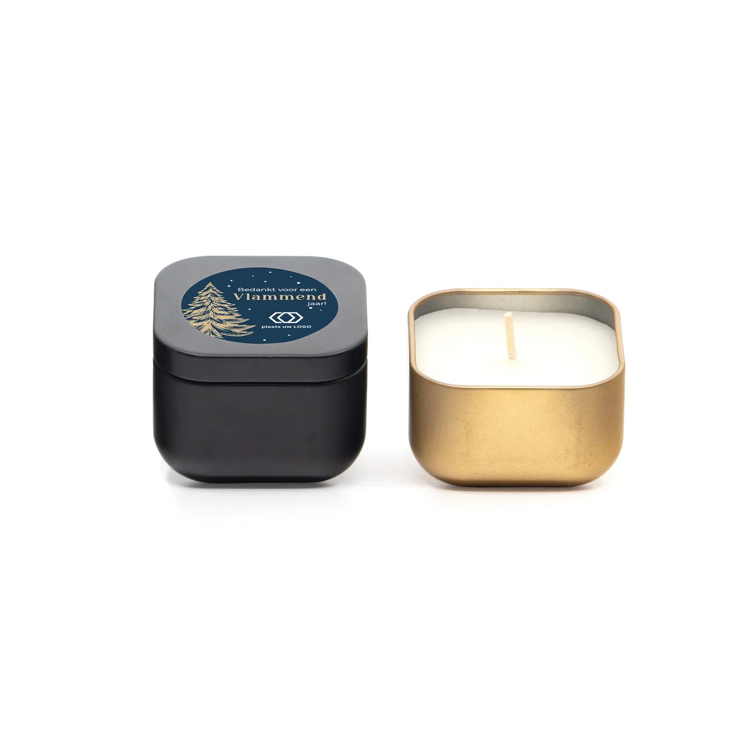 Kaarsje vierkant met eigen logo - Kerst - Bedankjes.nl