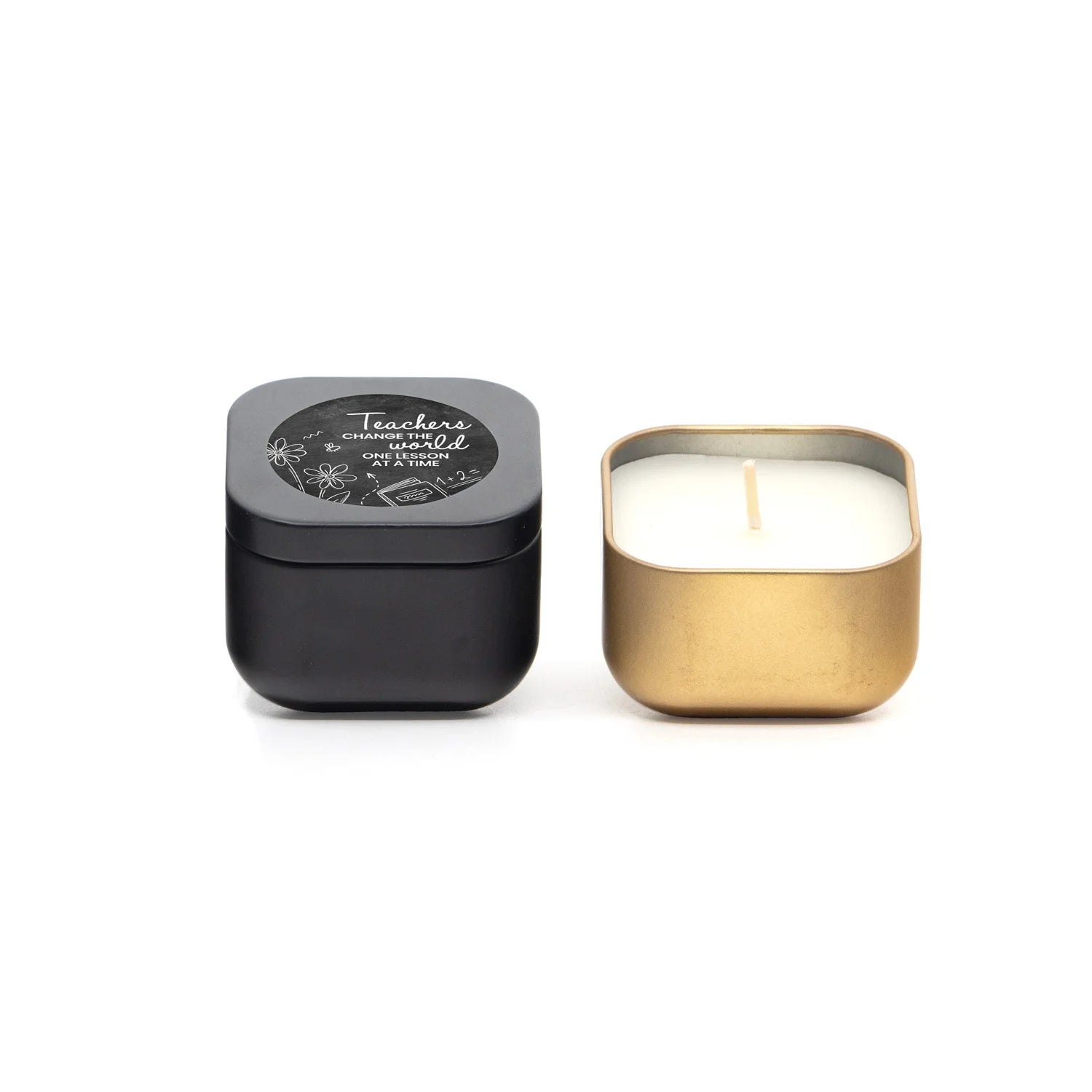 Kaarsje vierkant met eigen etiket - Leraar - Bedankjes.nl