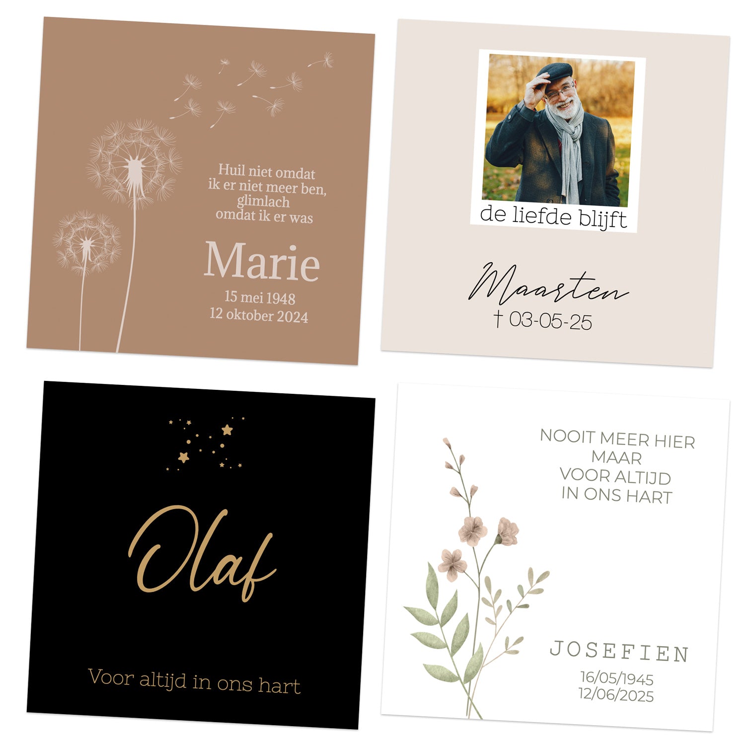 Dankbetuigingskaarten (10 x 10cm) - Uitvaart - Bedankjes.nl