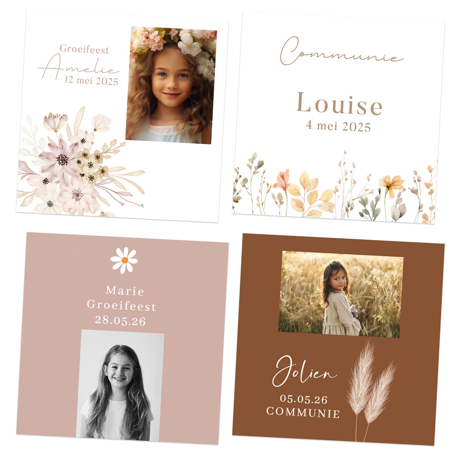 Kaartjes (10 x 10cm)- Communie meisjes - Bedankjes.nl