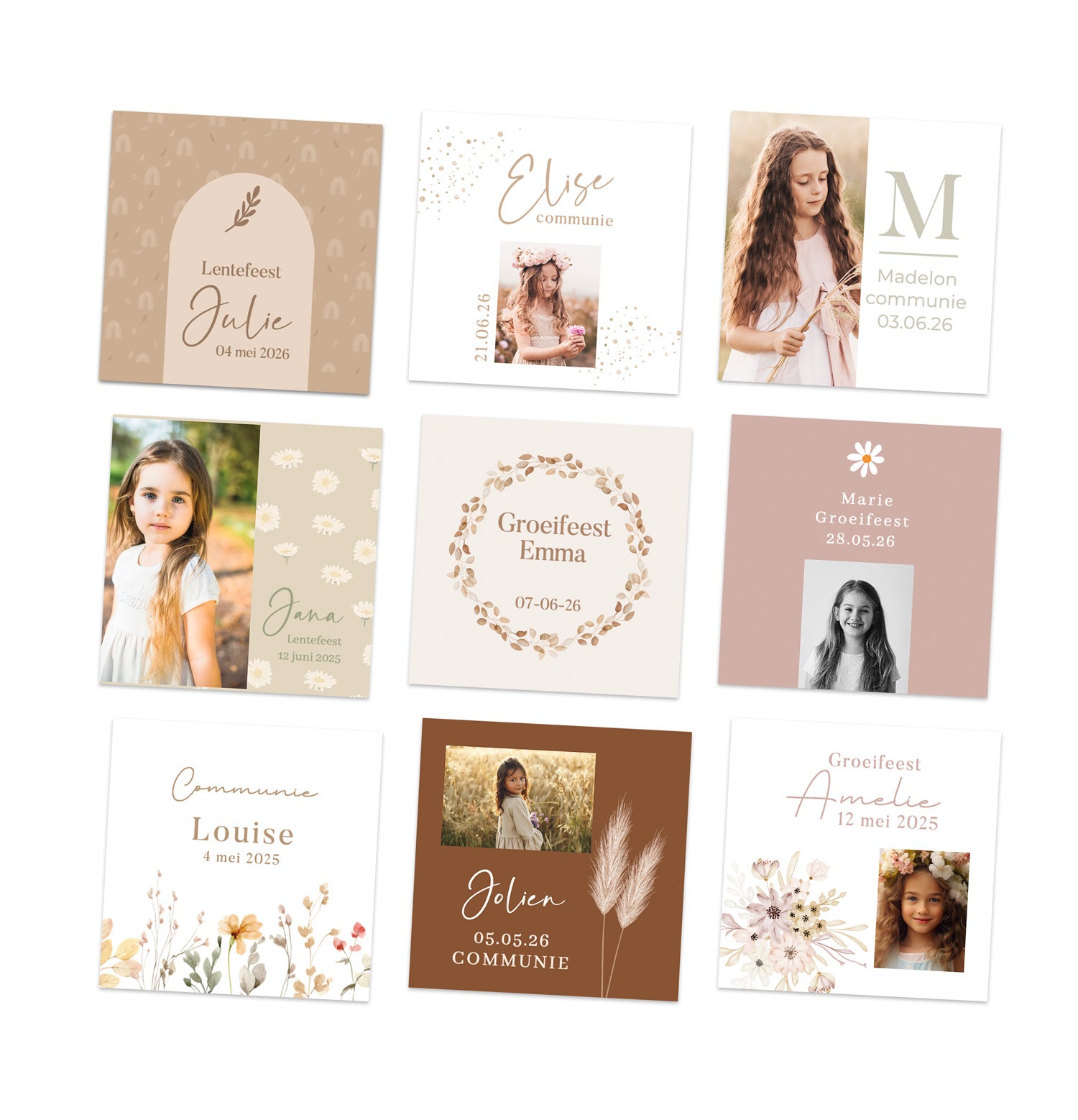 Kaartjes (5 x 5cm)- Communie meisjes - Bedankjes.nl