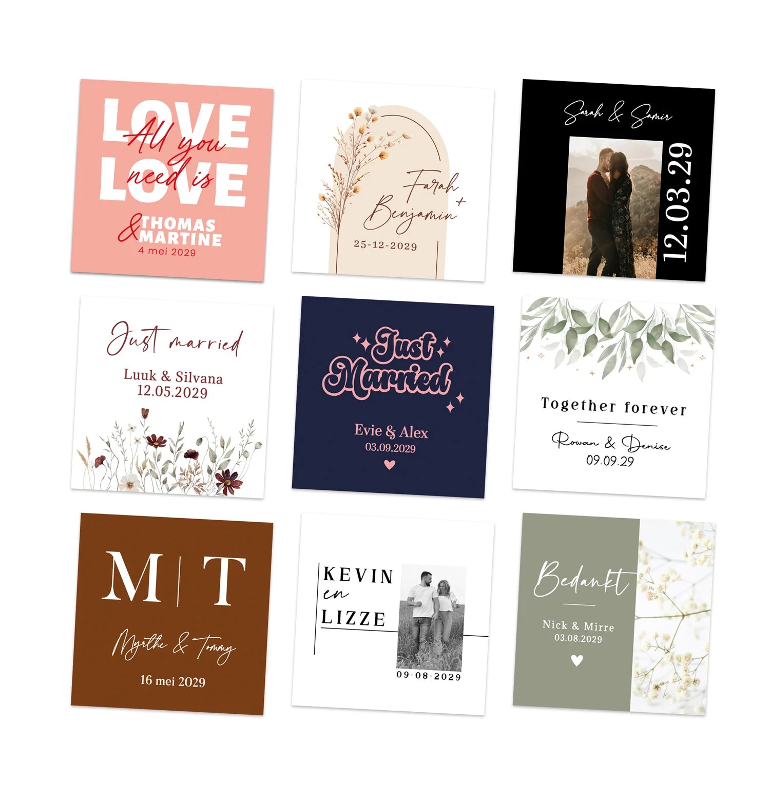 Persoonlijke kaartjes (5 x 5cm) - Trouwen - Bedankjes.nl