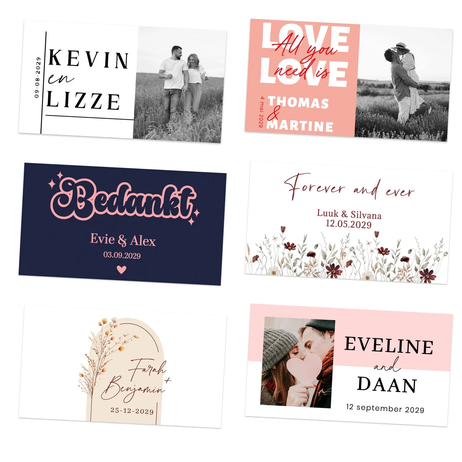 Persoonlijke kaartjes (9 x 5cm) - Trouwen - Bedankjes.nl