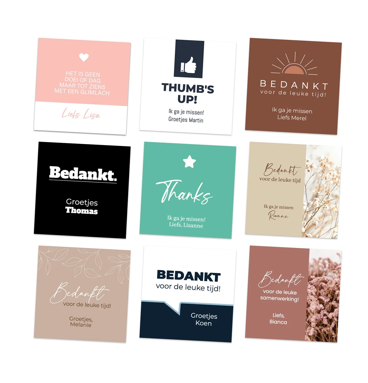 Persoonlijke kaartjes (5 x 5cm) - Collega - Bedankjes.nl