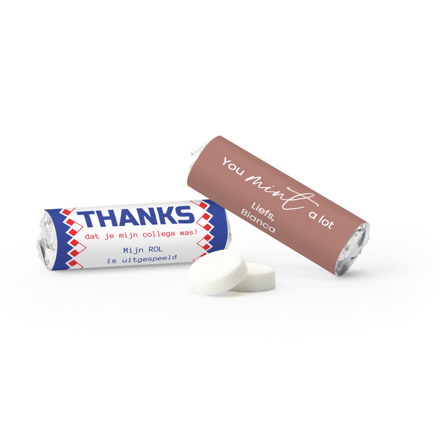 Mini pepermuntrolletjes (50 stuks) - Afscheid Collega's - Bedankjes.nl