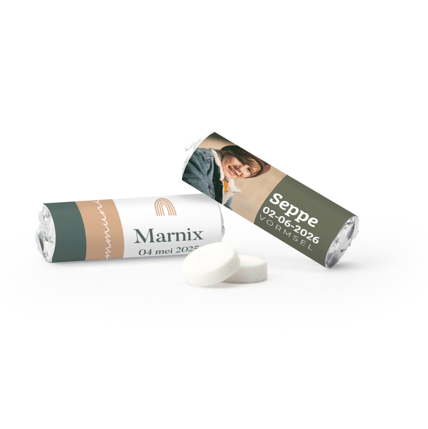 Mini pepermuntrolletjes (50 stuks) - Communie jongens - Bedankjes.nl