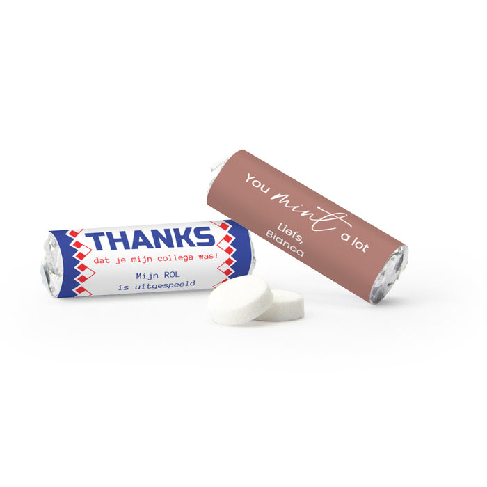 Mini pepermuntrolletjes (50 stuks) - Afscheid Collega's Mini pepermuntrolletjes (50 stuks) - Afscheid Collega's