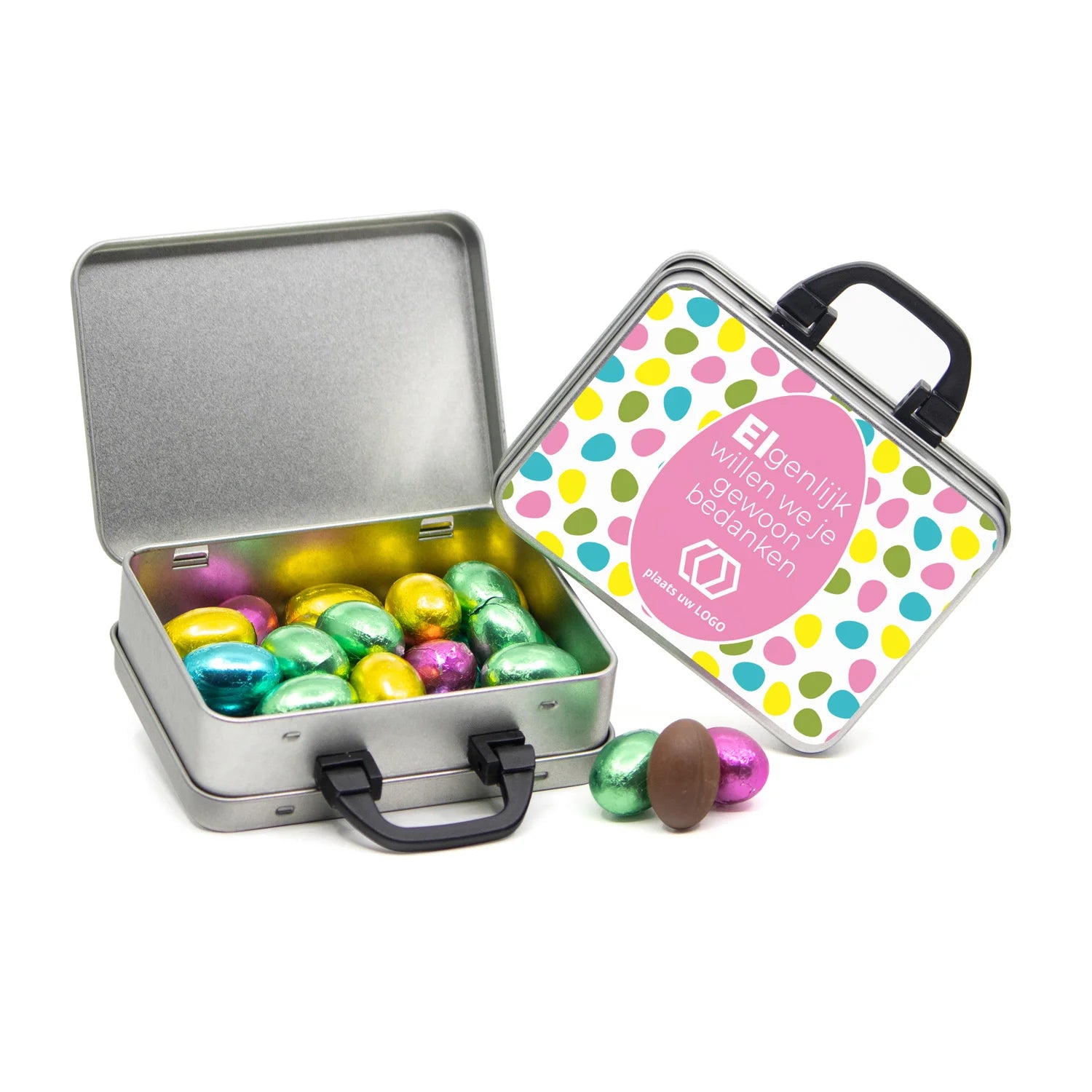 Blikken koffertje vol paaseitjes - Pasen - Bedankjes.nl