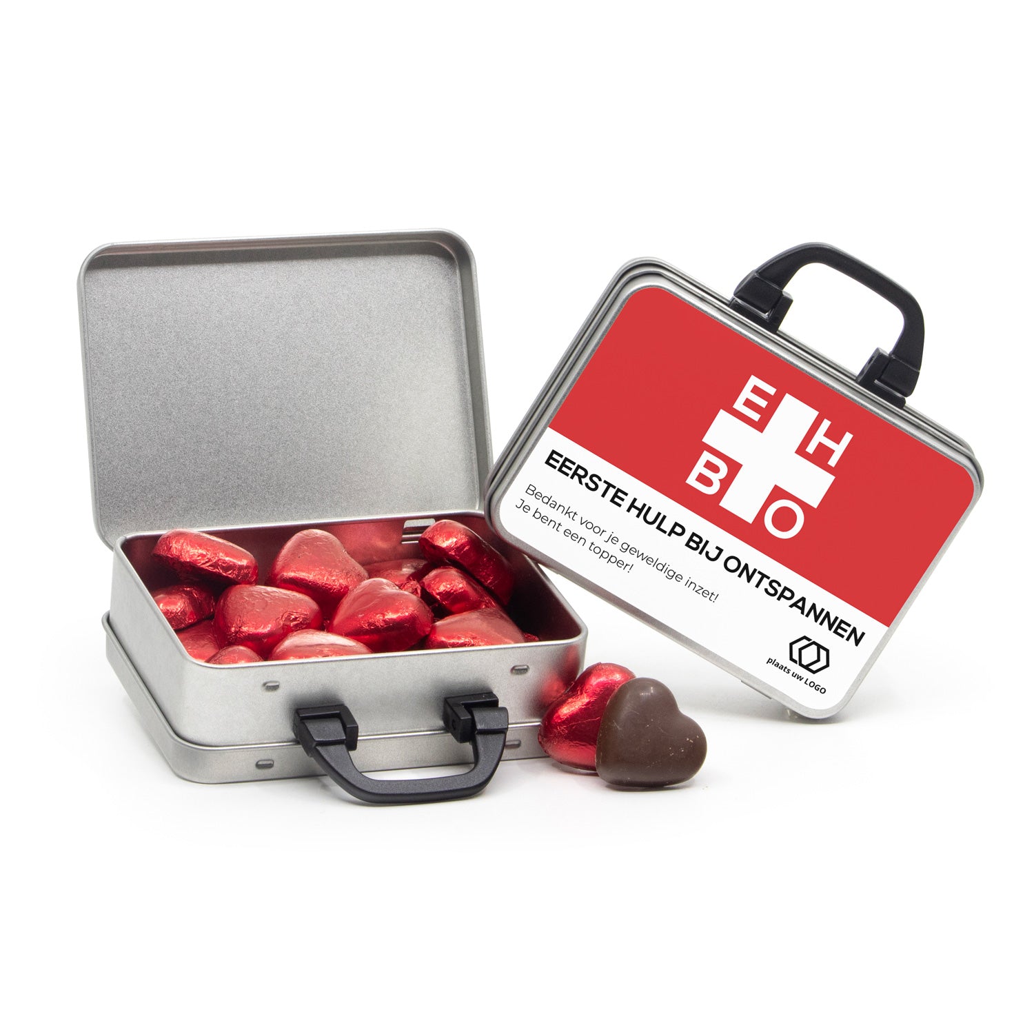 Koffertje van blik met snoepjes - Verpleging - Bedankjes.nl