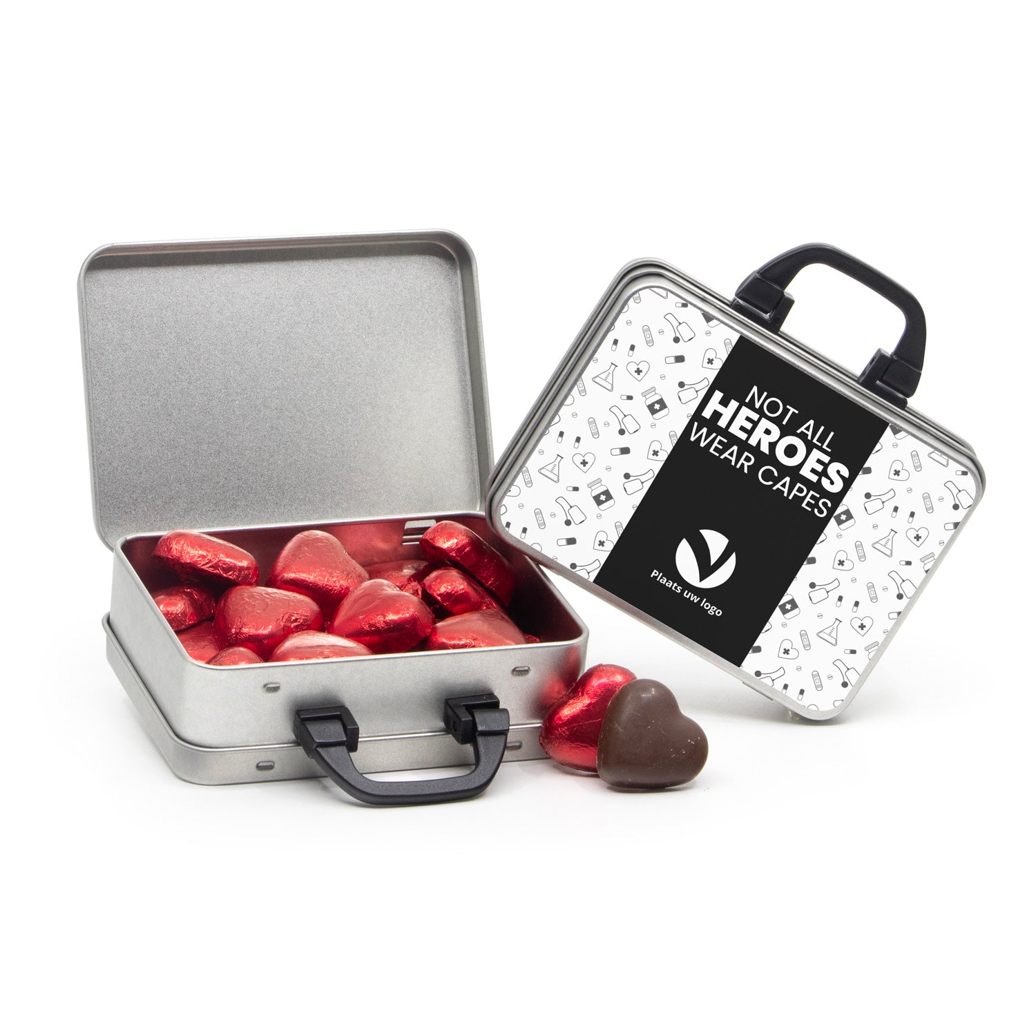 Koffertje van blik met snoepjes - Verpleging - Bedankjes.nl