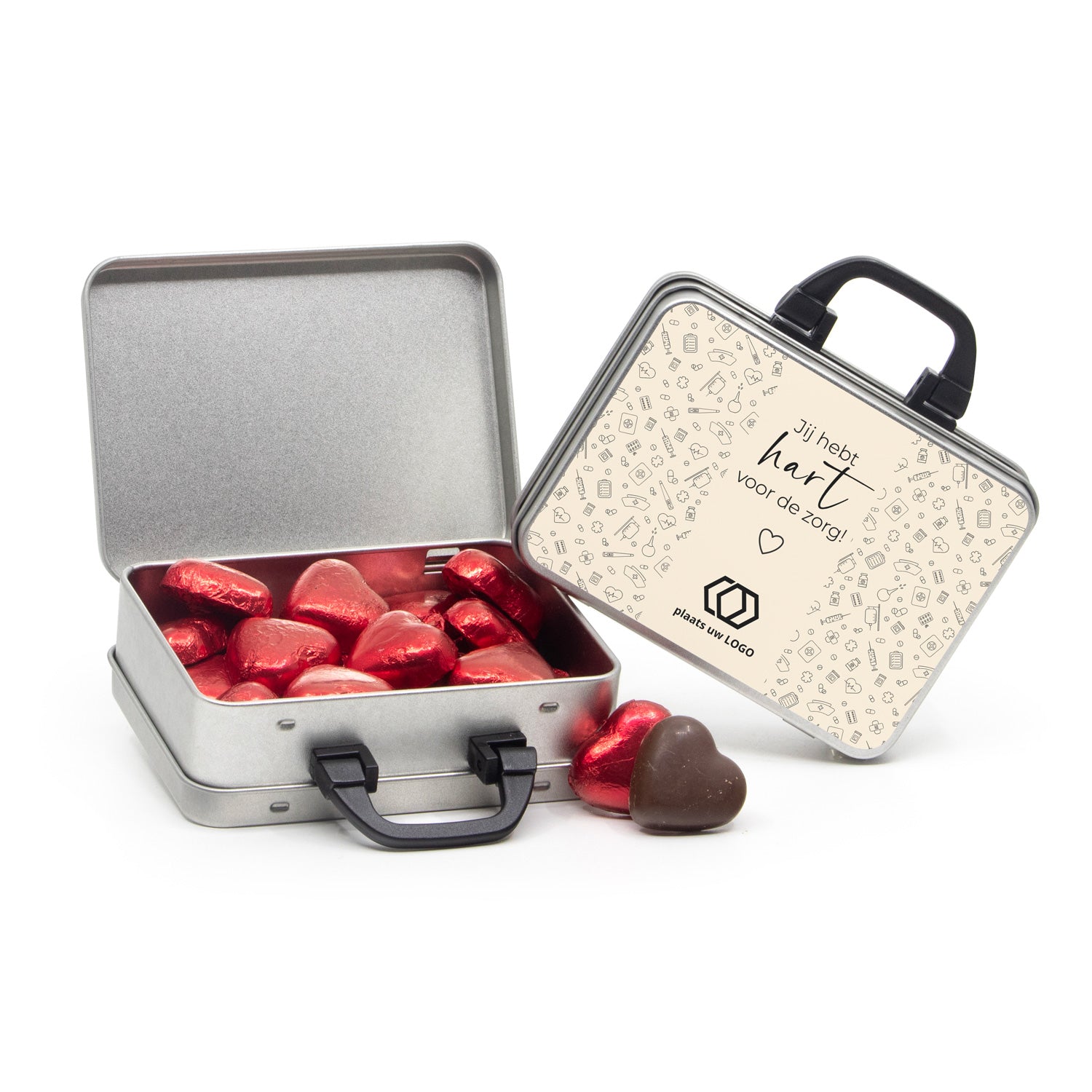 Koffertje van blik met snoepjes - Verpleging - Bedankjes.nl