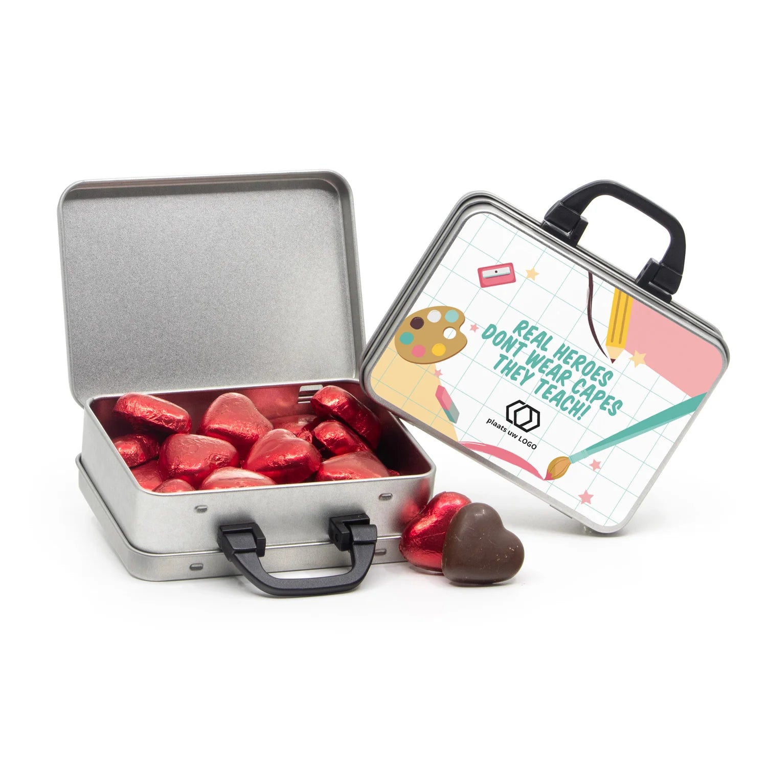 Koffertje van blik met snoepjes - Leraar - Bedankjes.nl