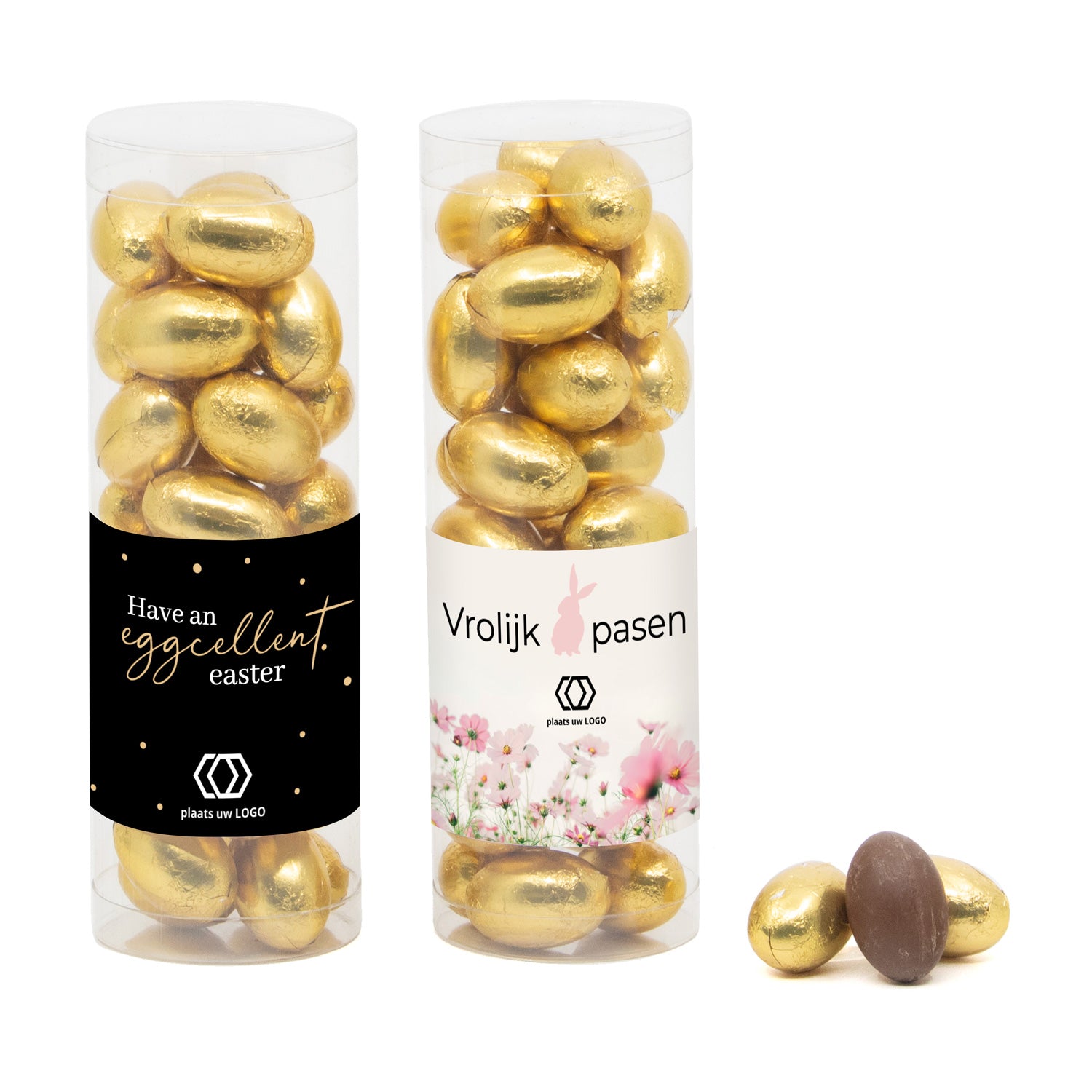 Koker met paaseitjes en eigen etiket - Bedankjes.nl