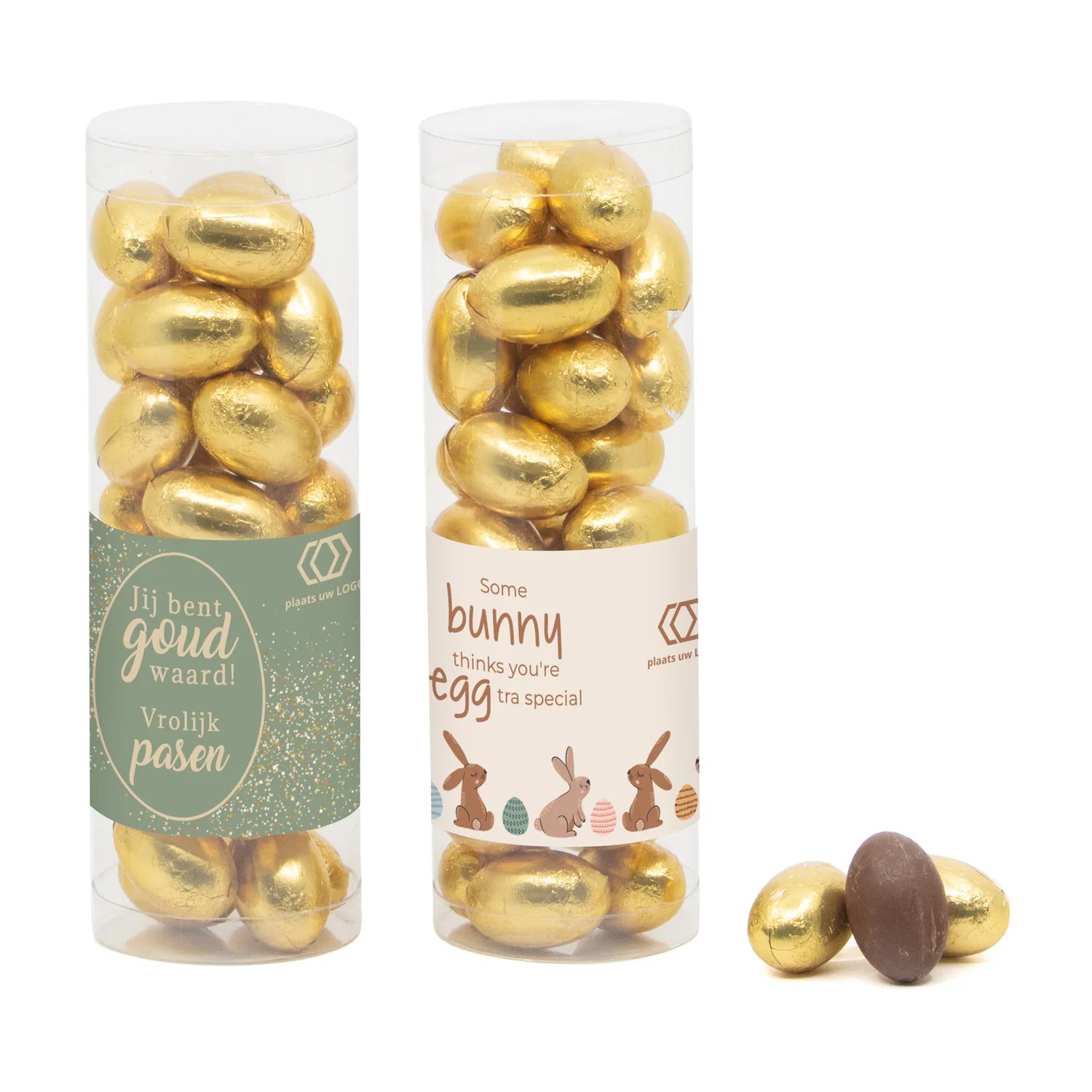 Koker met paaseitjes en eigen etiket - Bedankjes.nl