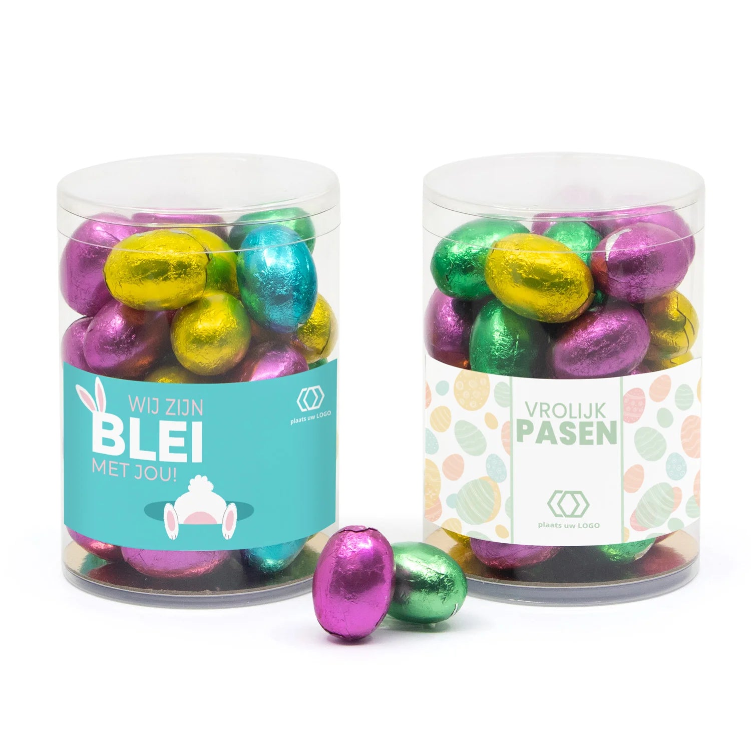 Koker met paaseitjes en eigen etiket