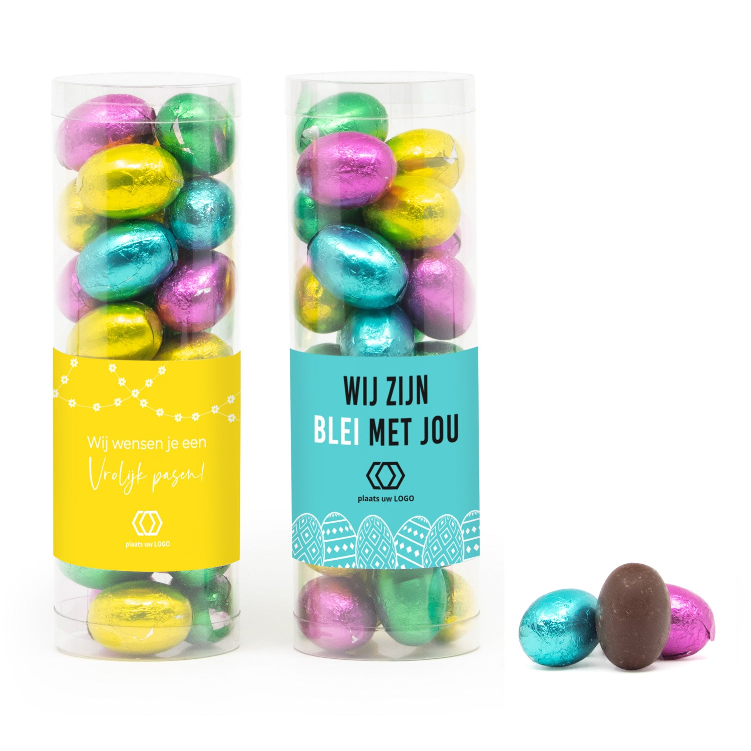 Koker met paaseitjes en eigen etiket - Bedankjes.nl