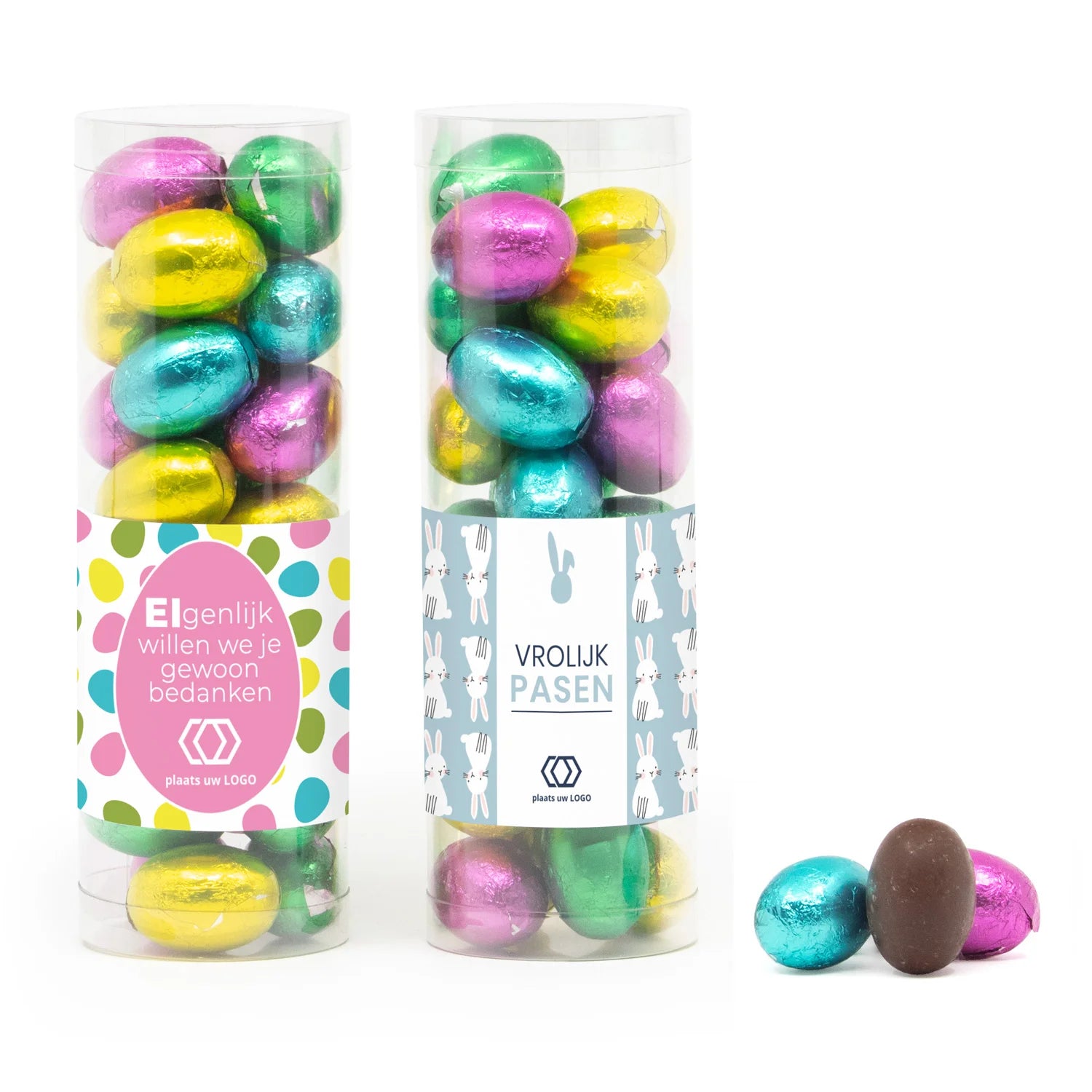 Koker met paaseitjes en eigen etiket - Bedankjes.nl