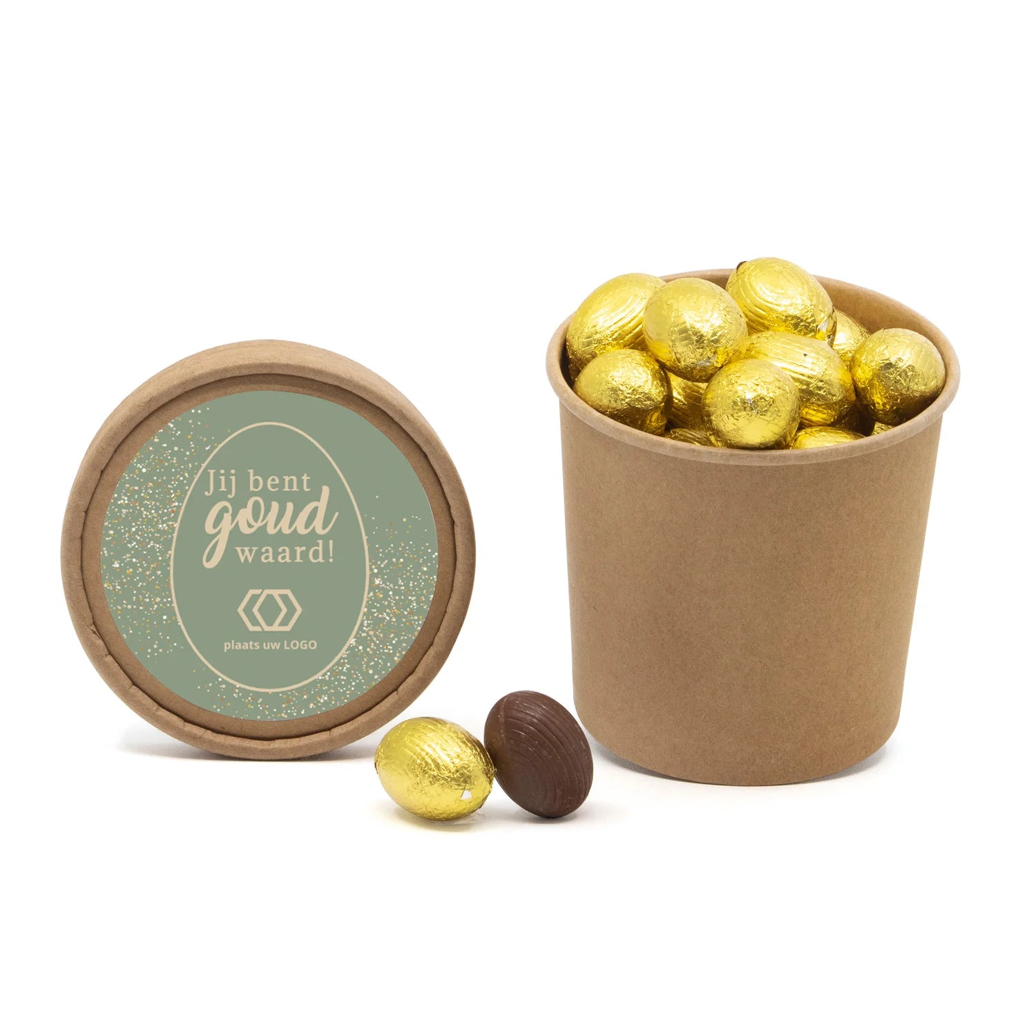 Beker met paaseitjes en eigen etiket - Pasen - Bedankjes.nl