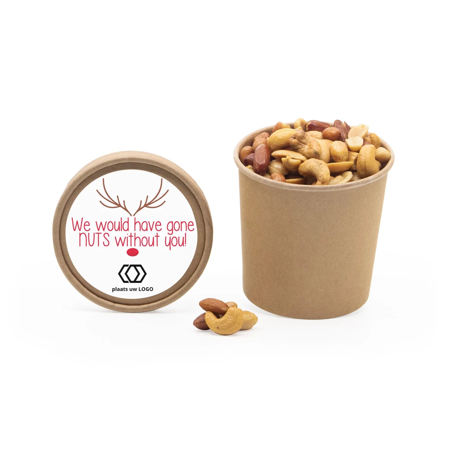 Kraftbeker met verse notenmix en eigen etiket - Kerst - Bedankjes.nl