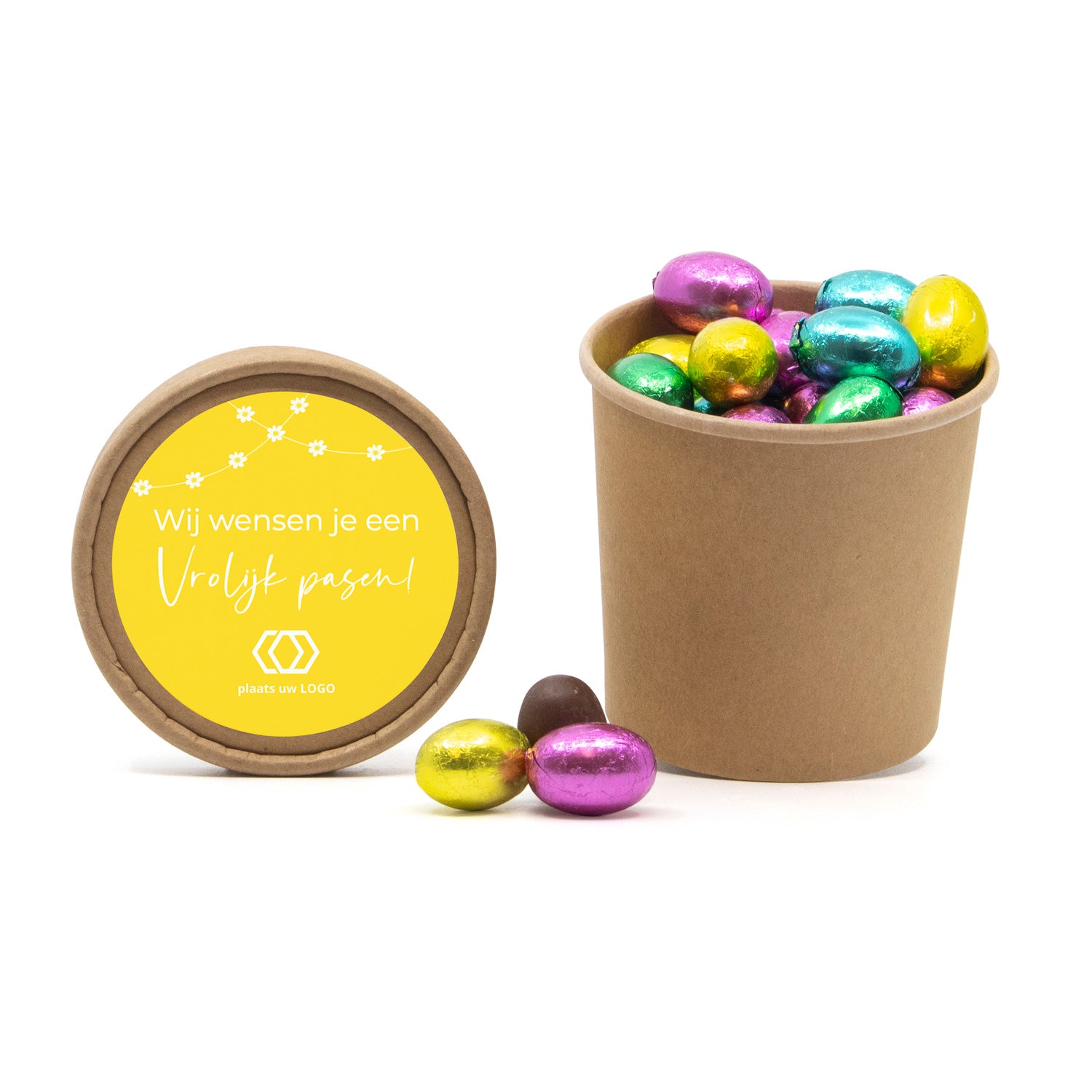 Beker met paaseitjes en eigen etiket - Pasen - Bedankjes.nl