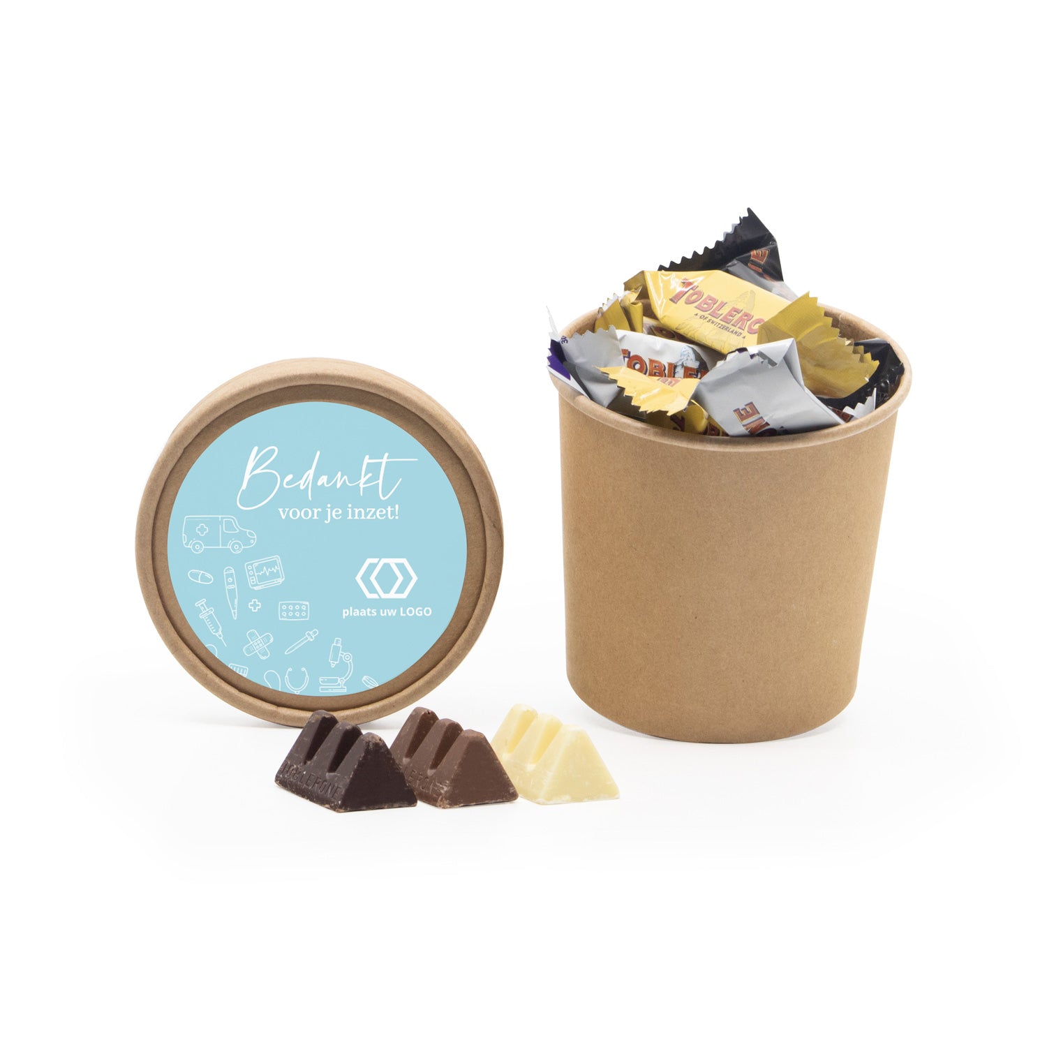 Kraftbeker met chocolade en eigen etiket - Verpleging - Bedankjes.nl