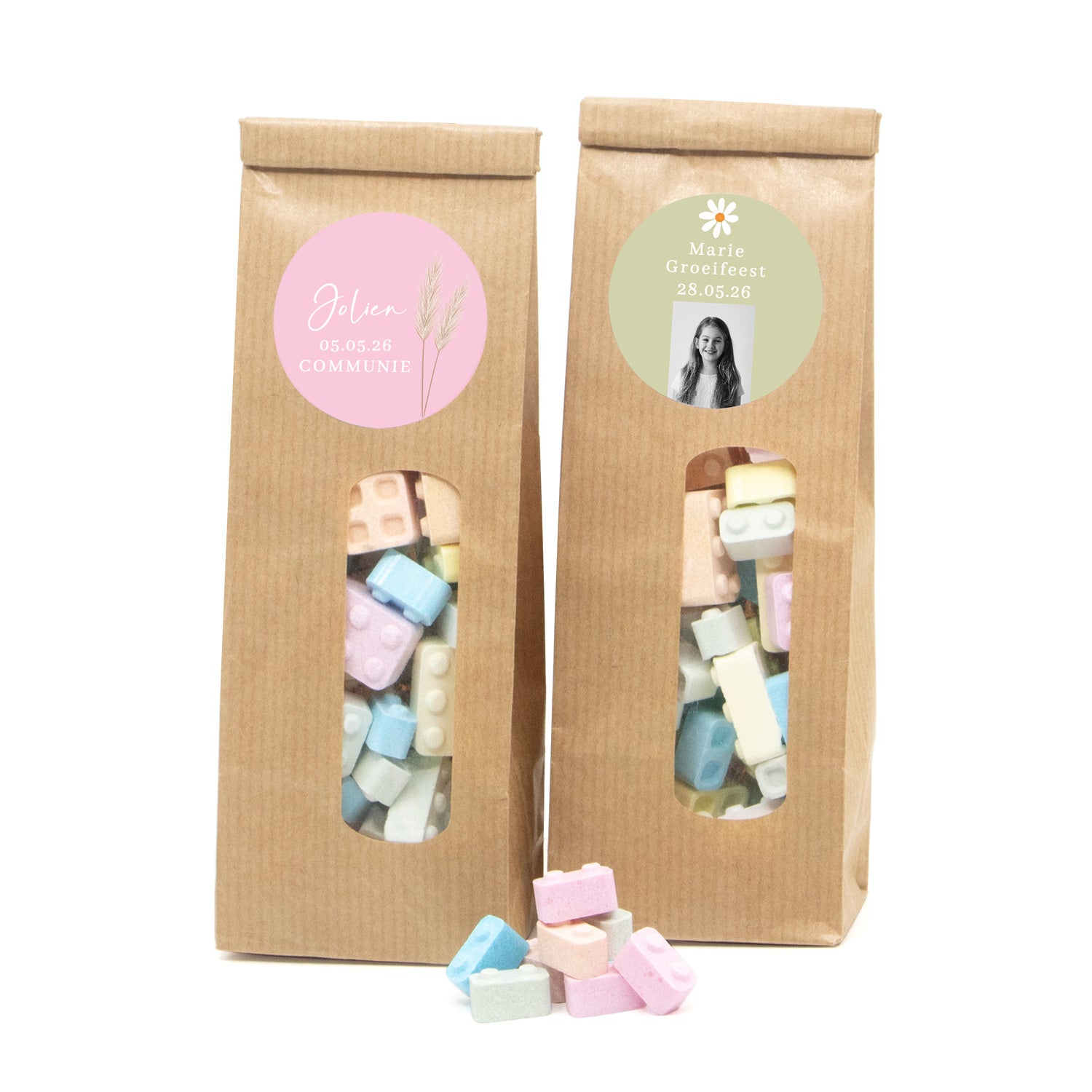 Kraftzakje met bouwsteentjes - Communie Meisje - Bedankjes.nl