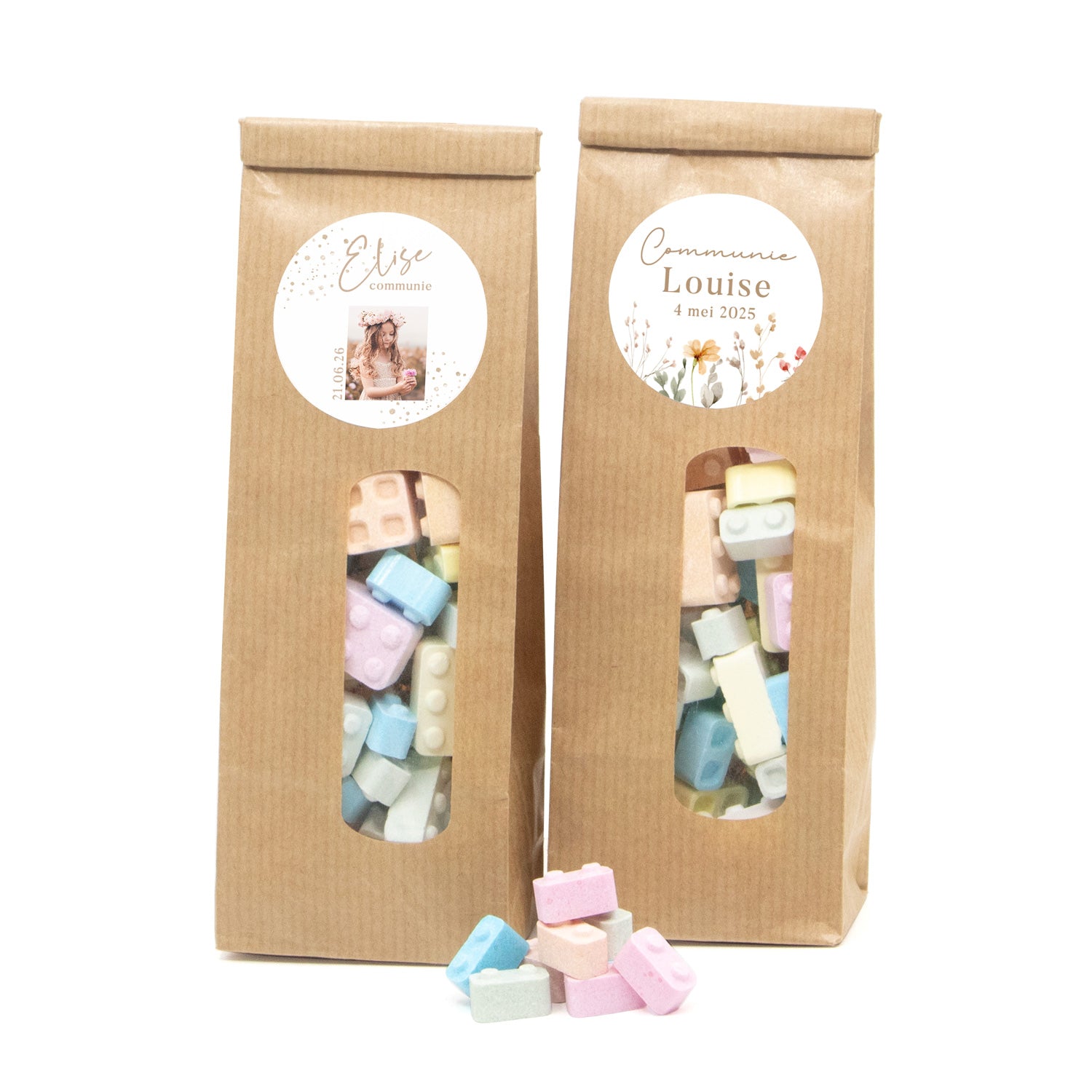 Kraftzakje met bouwsteentjes - Communie Meisje - Bedankjes.nl