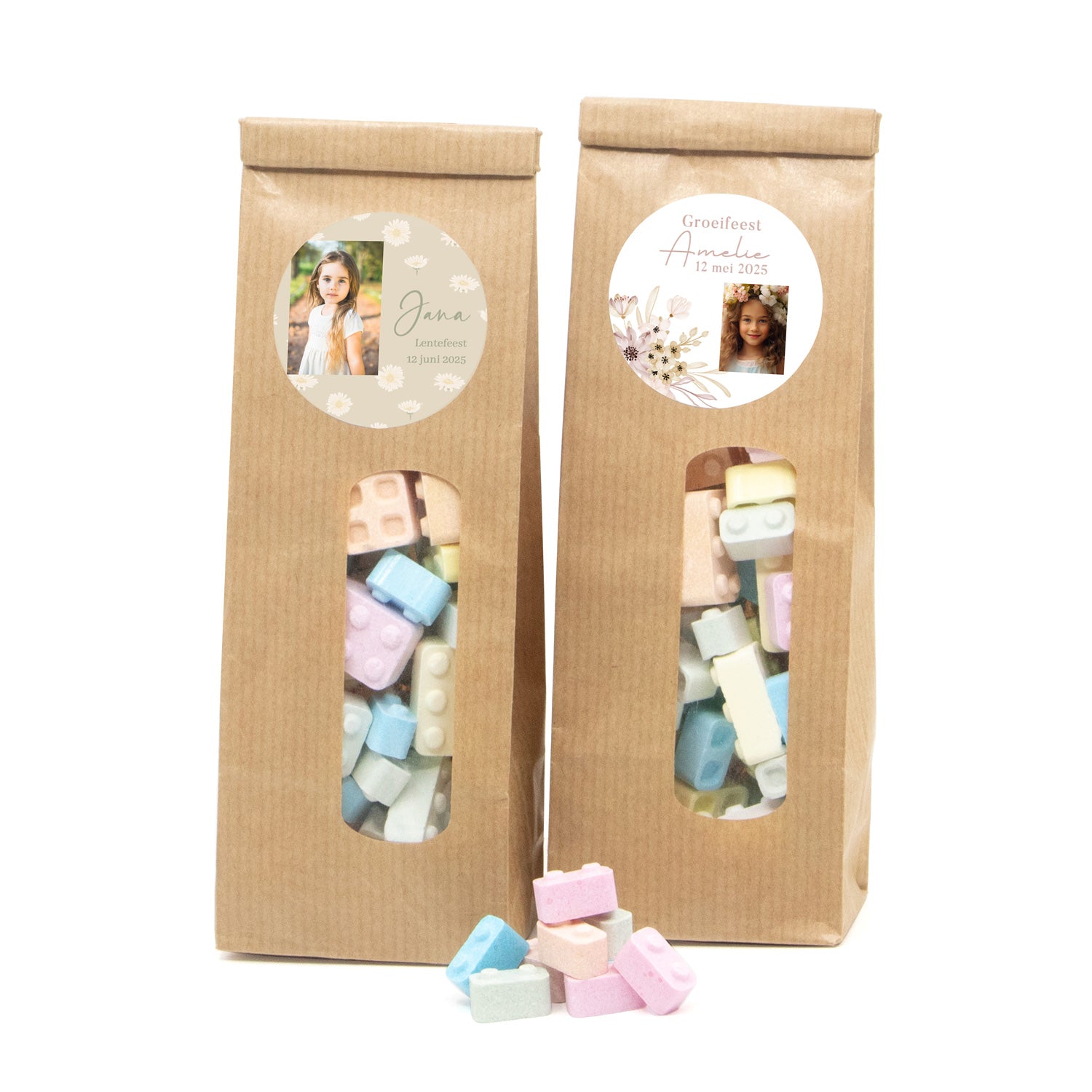 Kraftzakje met bouwsteentjes - Communie Meisje - Bedankjes.nl