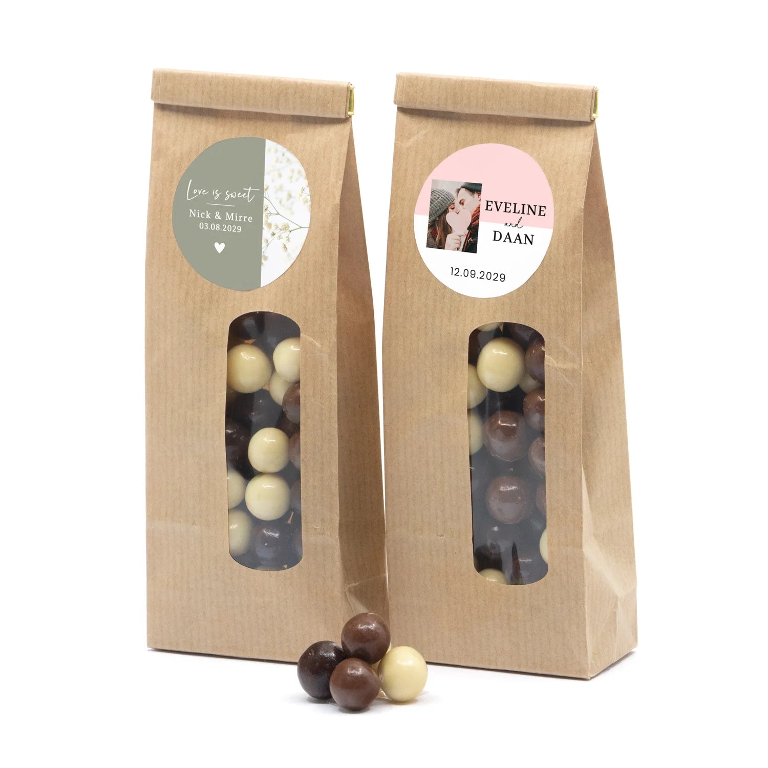 Kraftzakje met chocolade - Trouwen - Bedankjes.nl